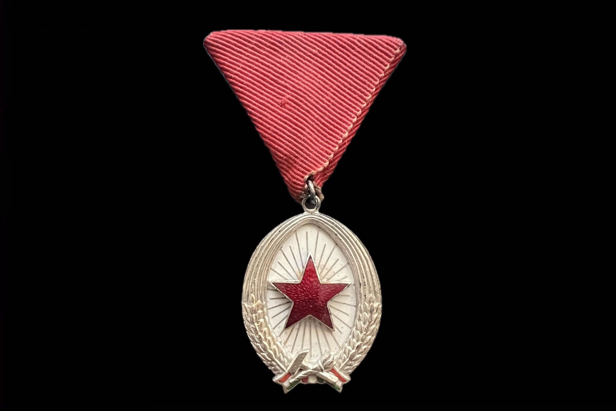 1964 Munka Érdemrend, ezüst fokozat zománcozott, ezüstözött bronz kitüntetés mellszalagon 