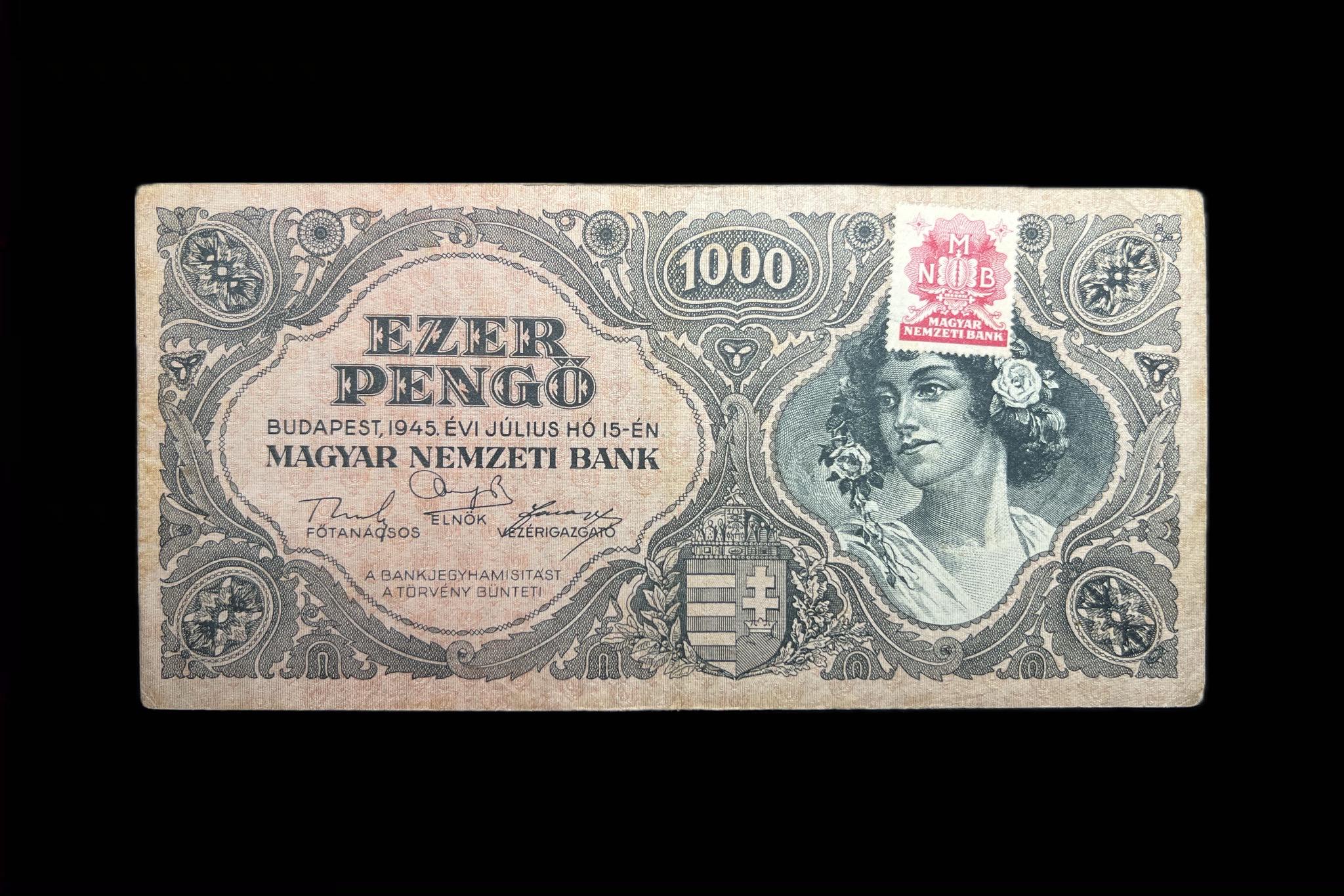 Ezer Pengő (1945) felülbélyegezve Adamo P22 VF 