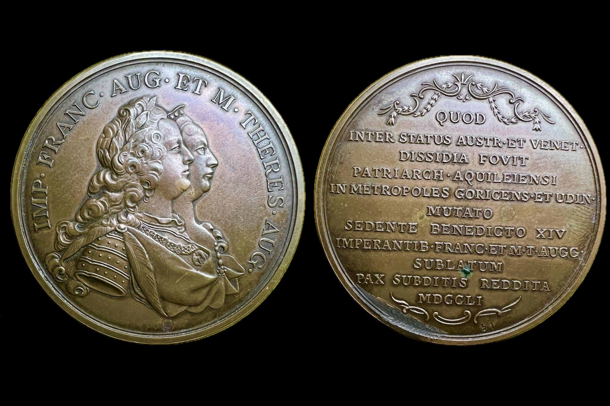 Mária Terézia és Ferenc és XVI. pápa medál bronz (1751) (sérült a hátlap alul) 