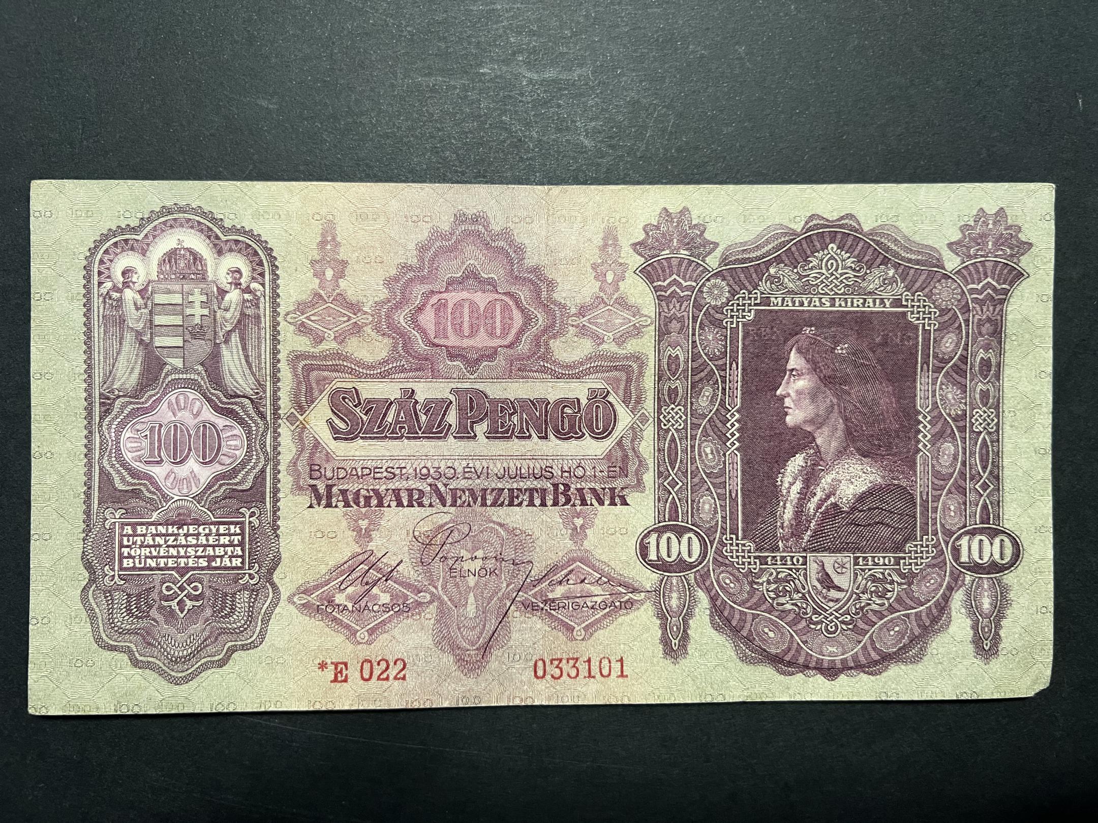 100 Pengő (1930) csillagos VF Adamo P17