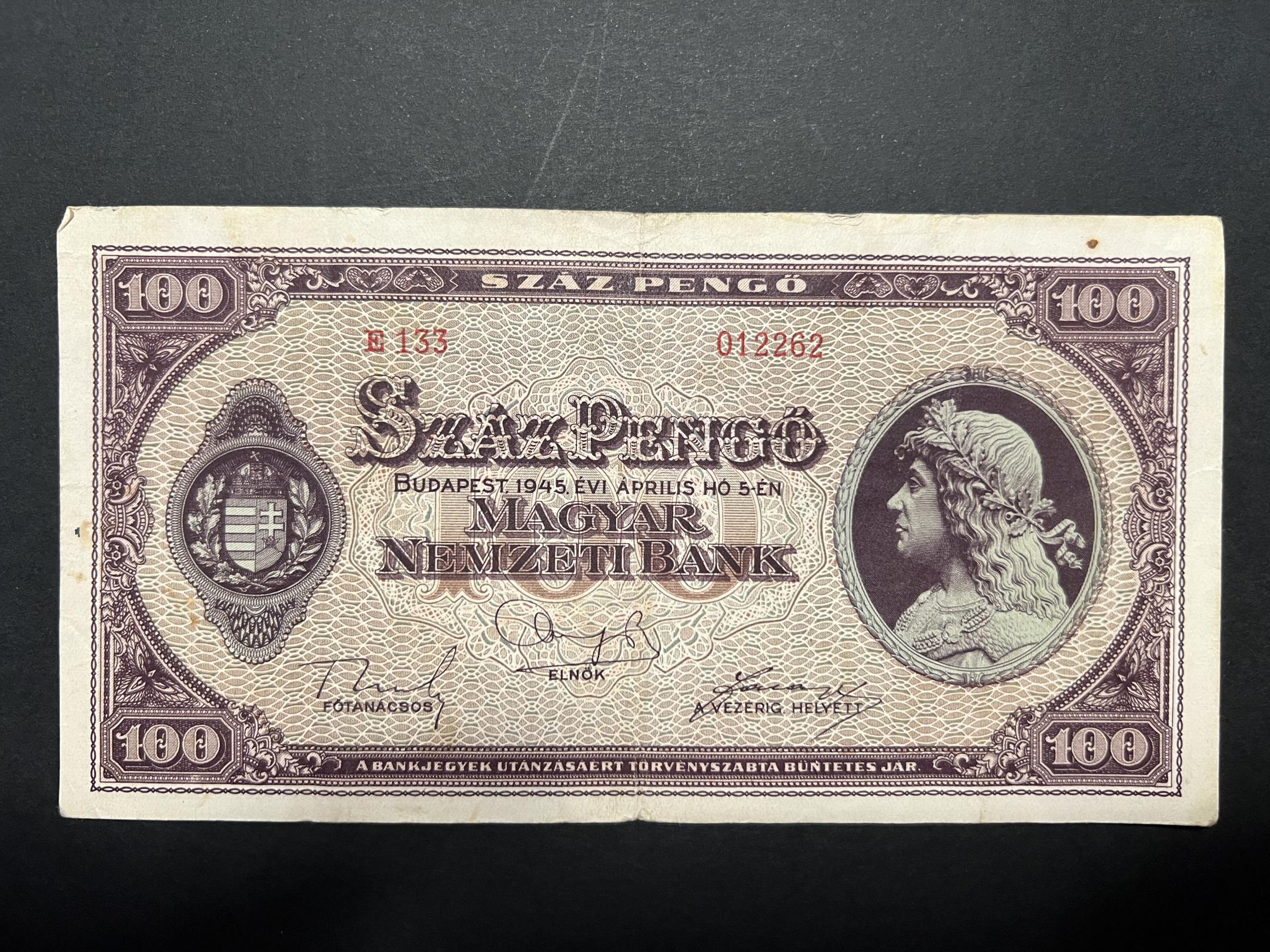 Száz Pengő (1945E)  VF Adamo P18 