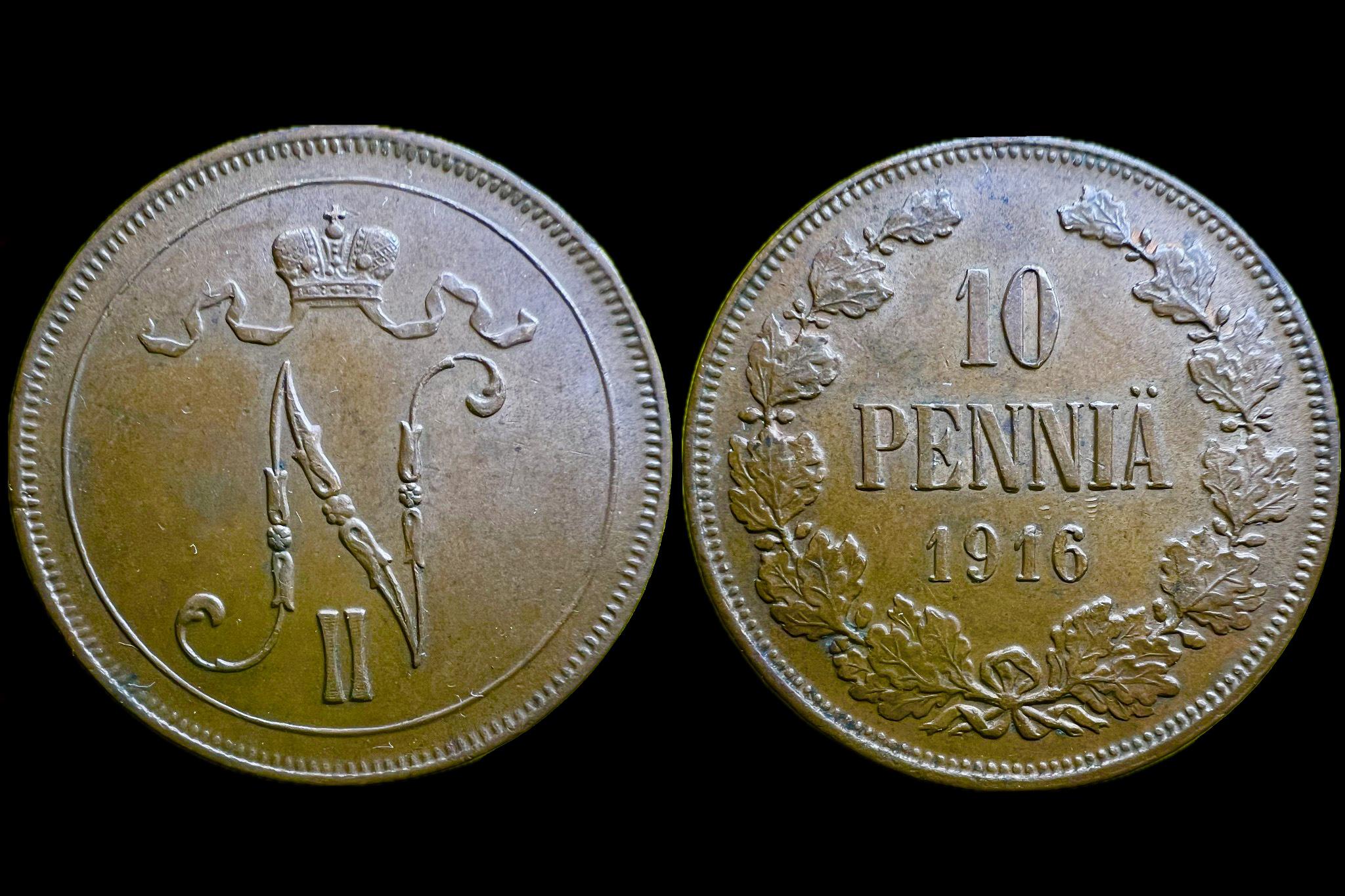 II. Alexander 10 Pennia Finnország (1916) KM14