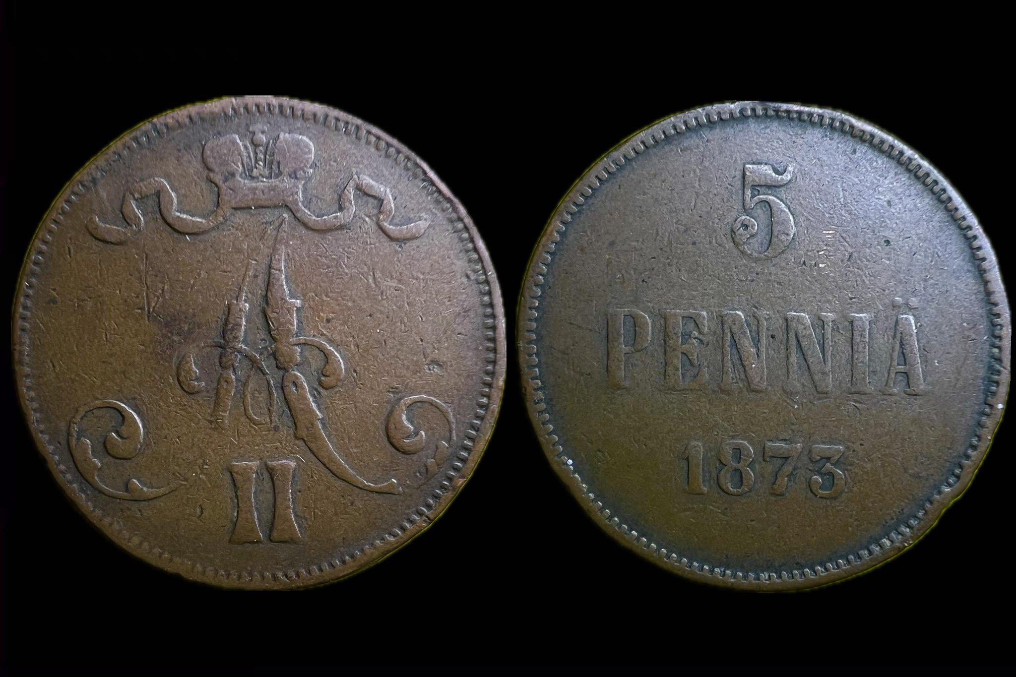 II. Alexander 5 Pennia Finnország (1873) KM4
