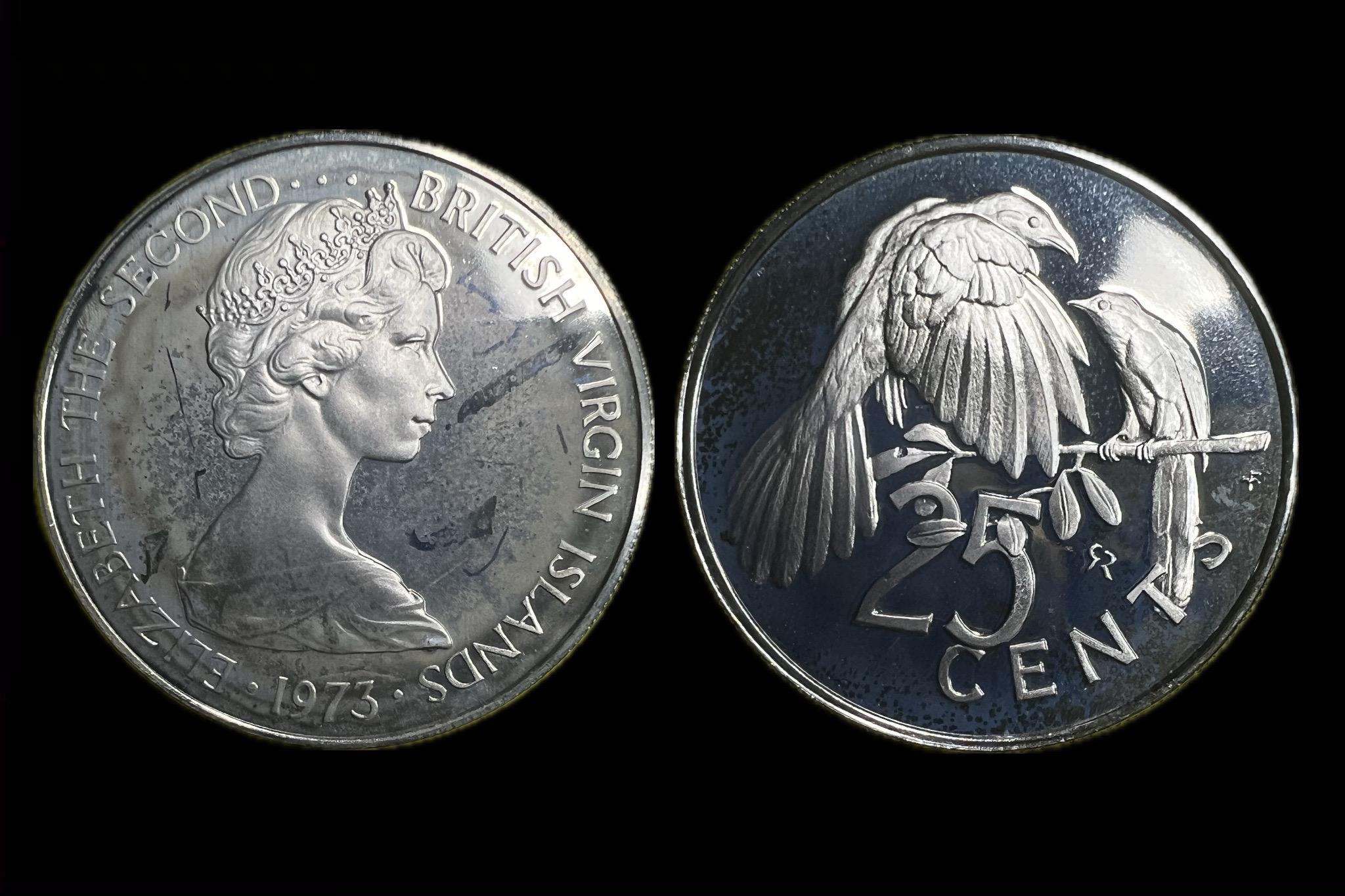 II. Elizabeth (British Virgin Island) 25 Cents (1973)Proof UNC KM12 