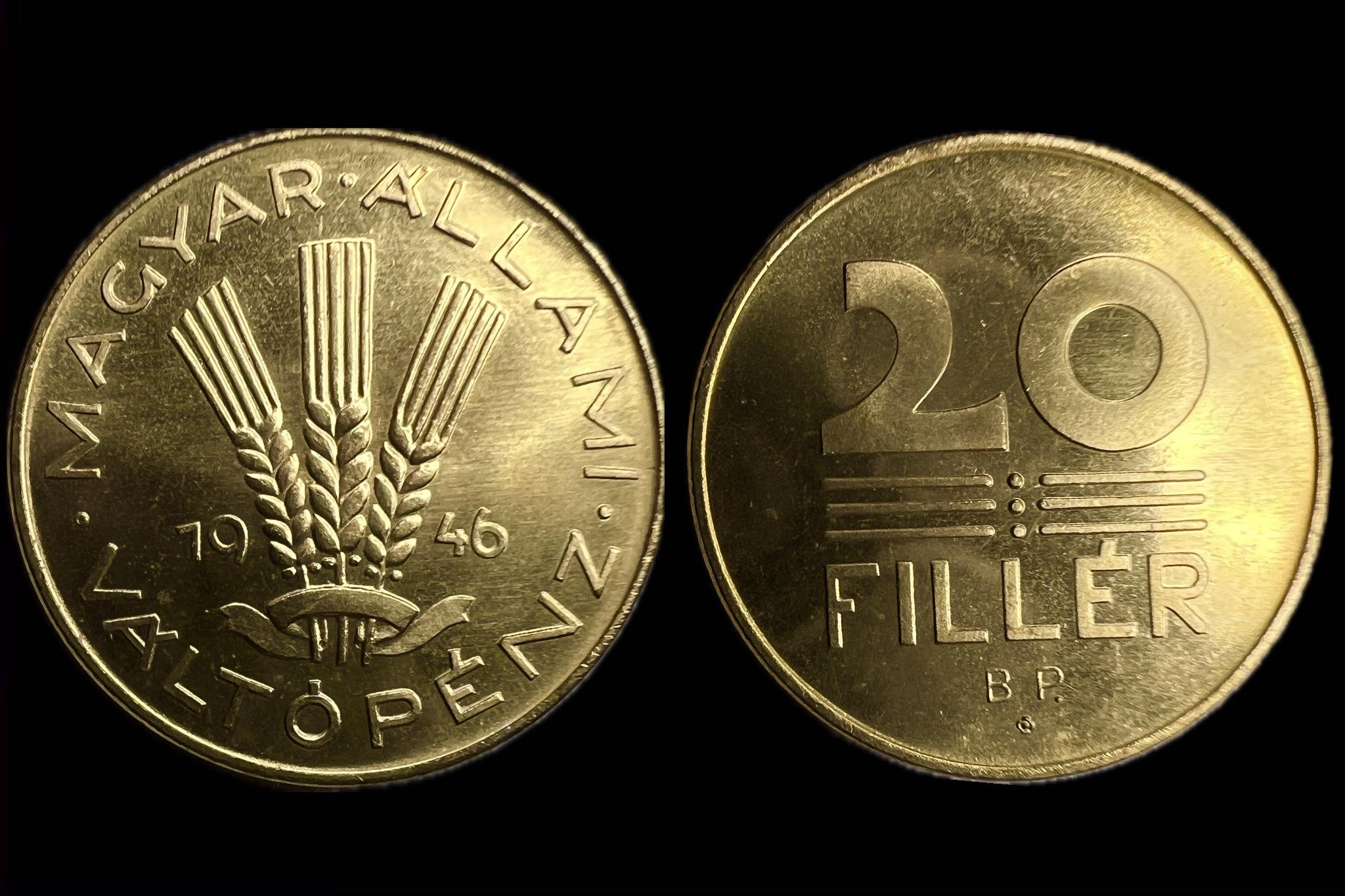 20 Fillér (1946)aUNC Rozettás citromsárga Adamo F4