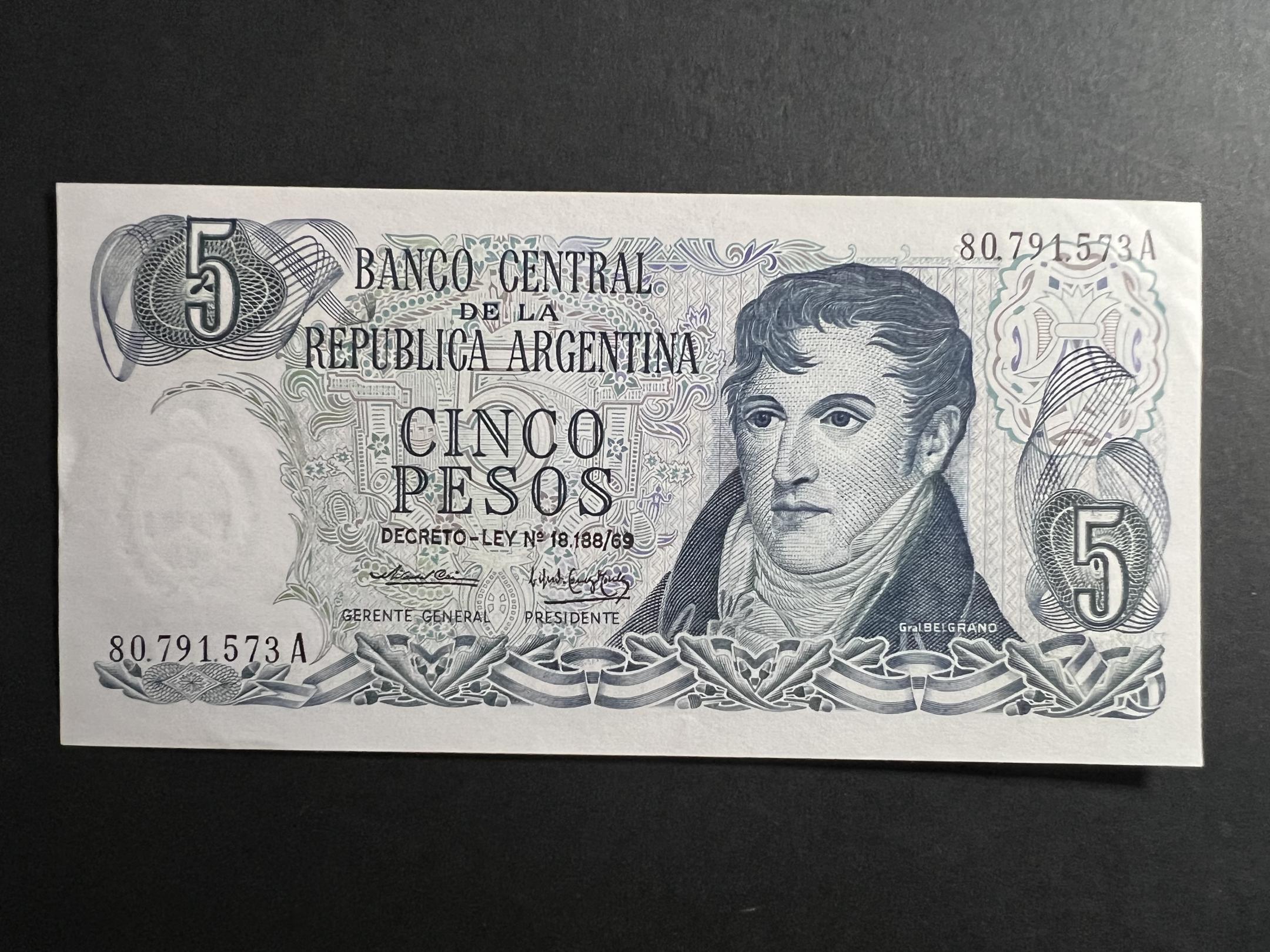 Argentína 5 Pesos 1974-1976 UNC 