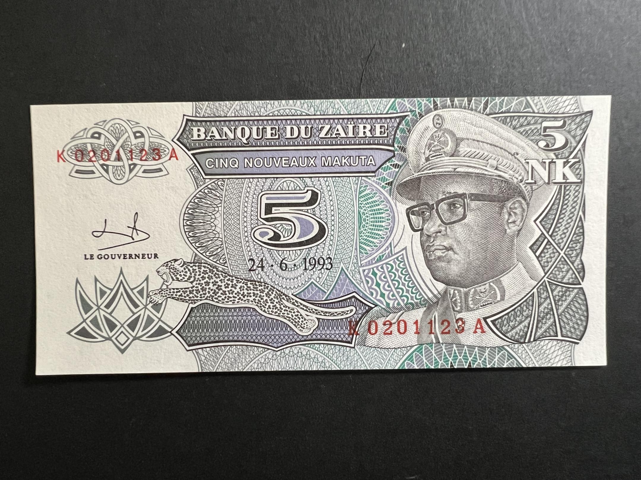 Zaire 5 5 Nouveaux Makuta 1993 UNC 