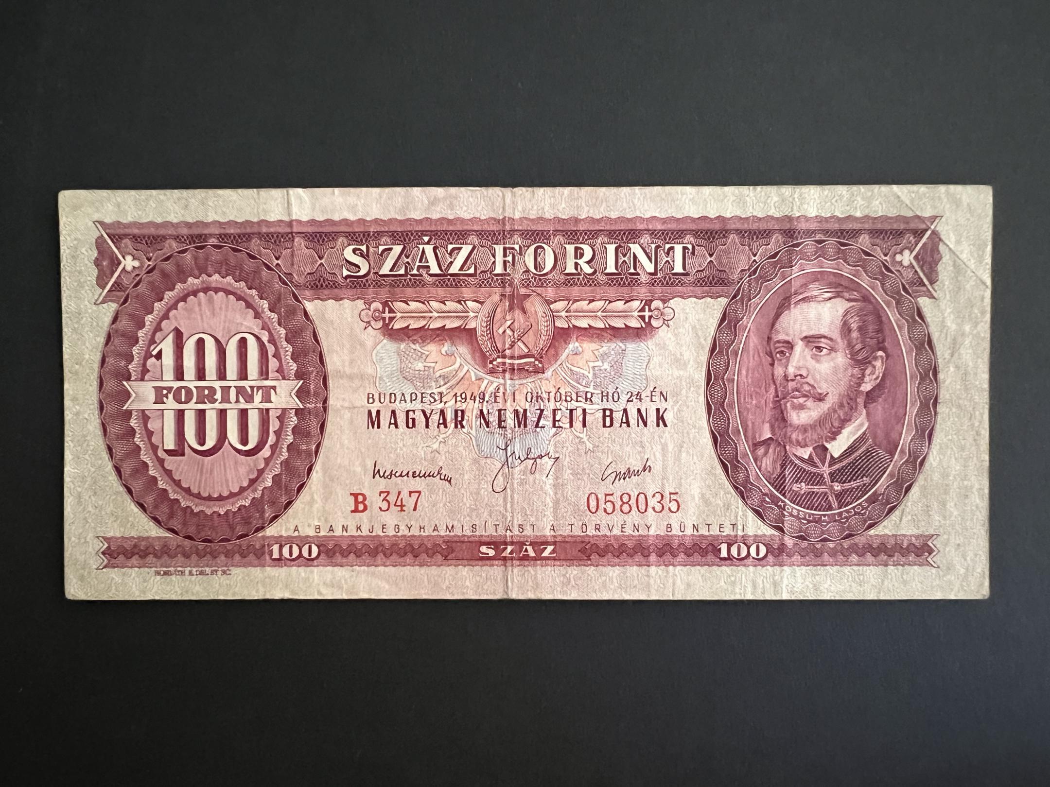 100 Forint (1949) VF Adamo F28 