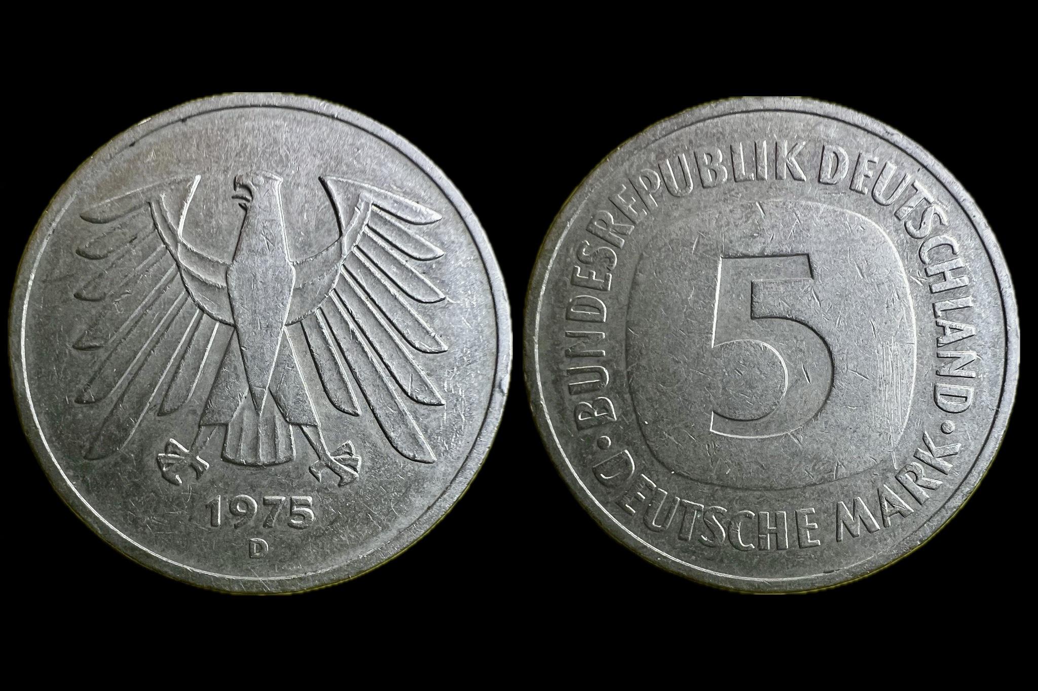 Németország 5 Márka 1975 D Schön 139
