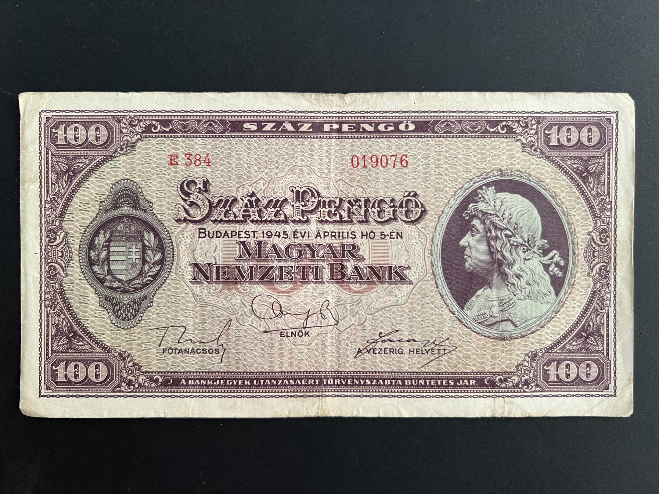 Száz Pengő (1945E) VF Adamo P18 