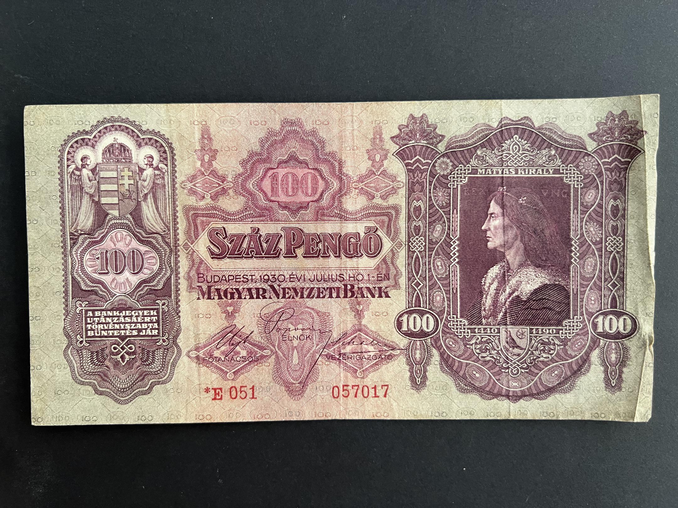 Száz Pengő (1930) VF Adamo P17 