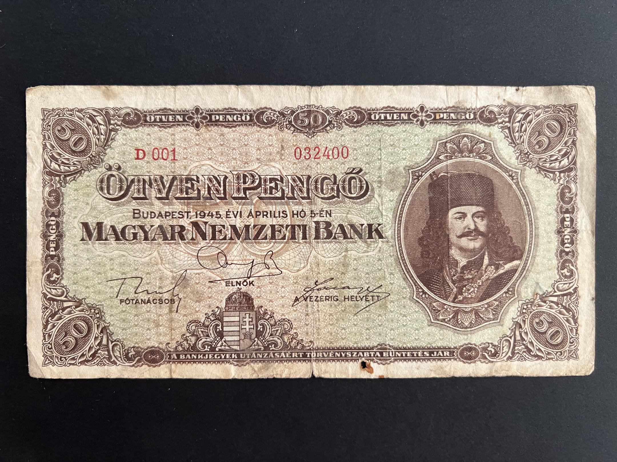 Ötven Pengő (1945D) Adamo P15 VF