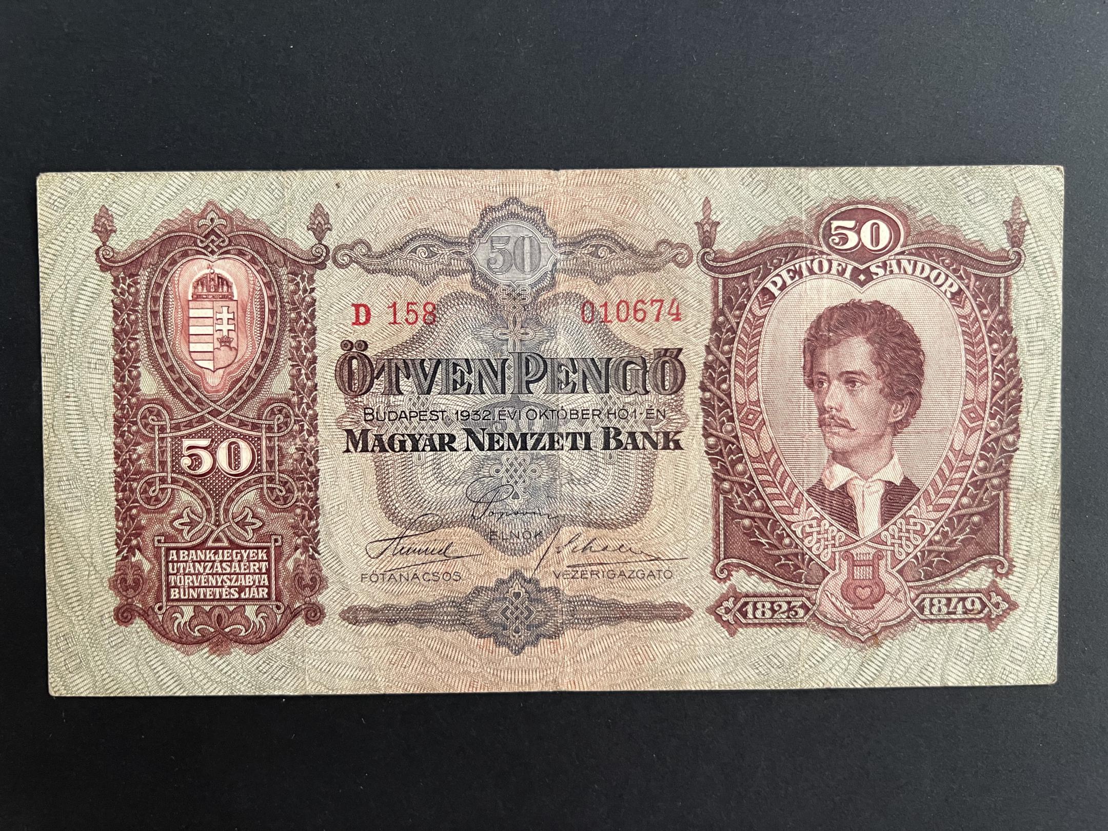 Ötven Pengő (1932D) Adamo P14 VF