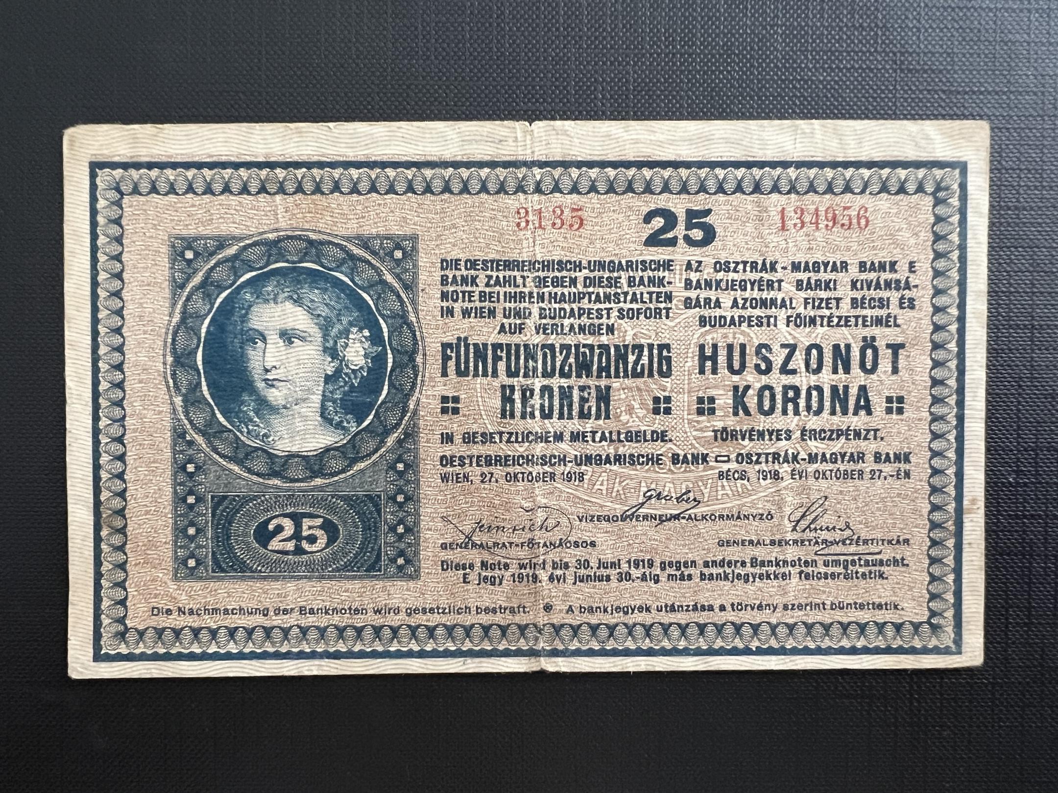 25 Korona (1918) VF+ Adamo K22/1 
