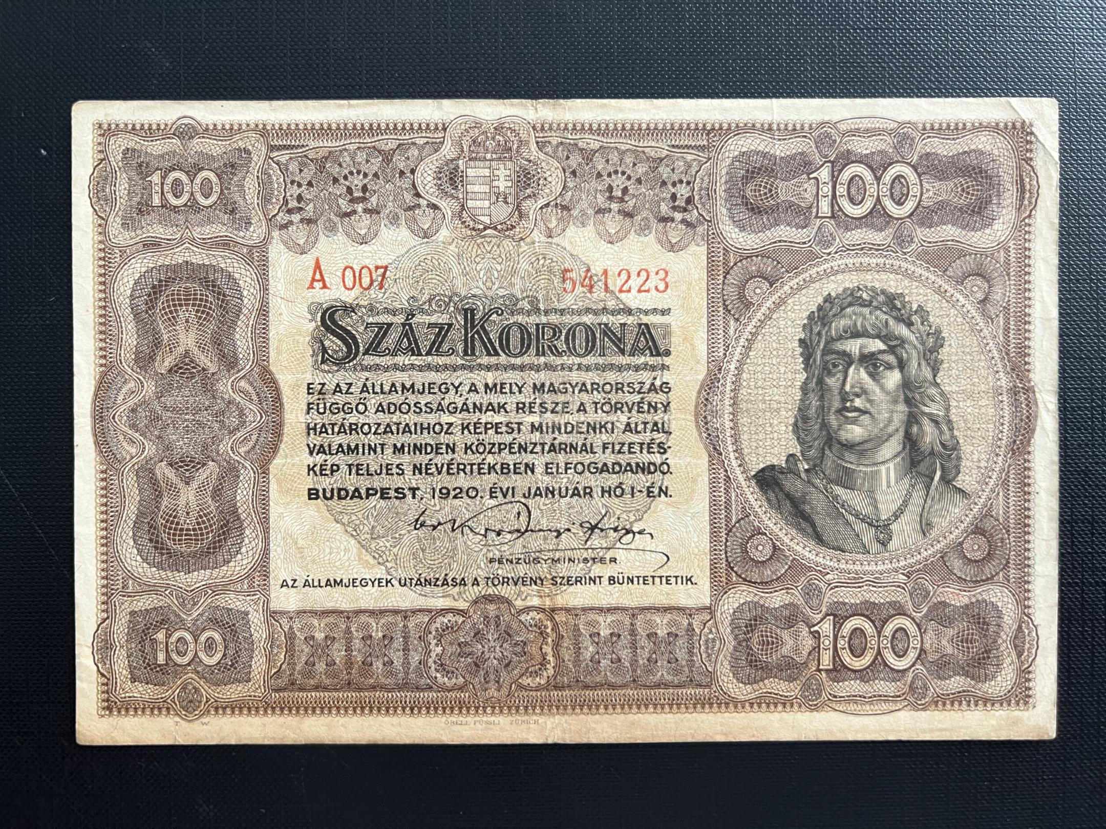 100 Korona 1920A  Adamo K29 VF