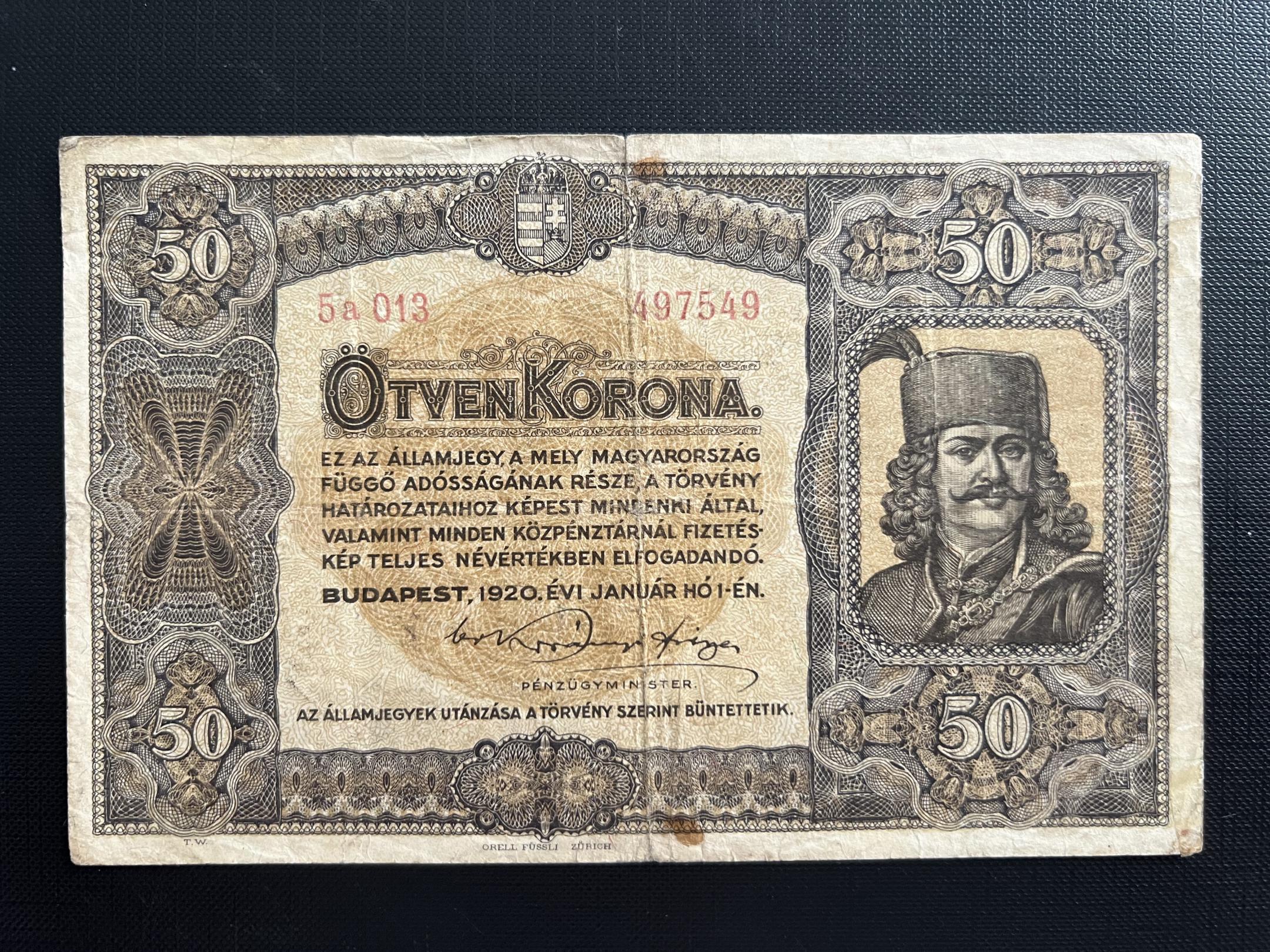 50 Korona (1920) VF Adamo K25