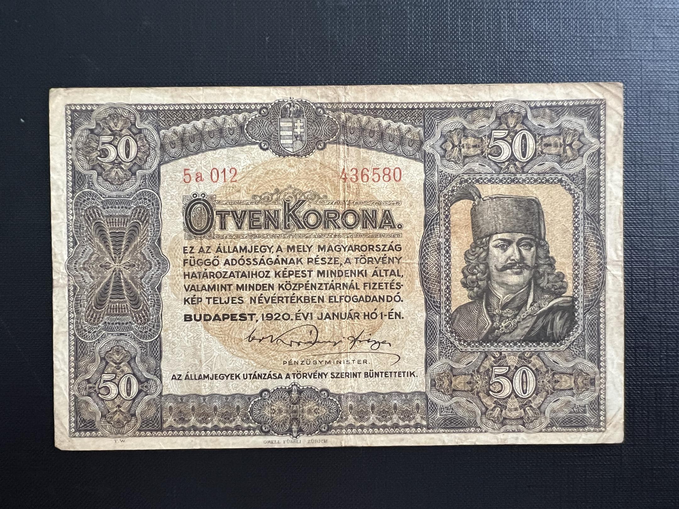 50 Korona (1920) VF Adamo K25