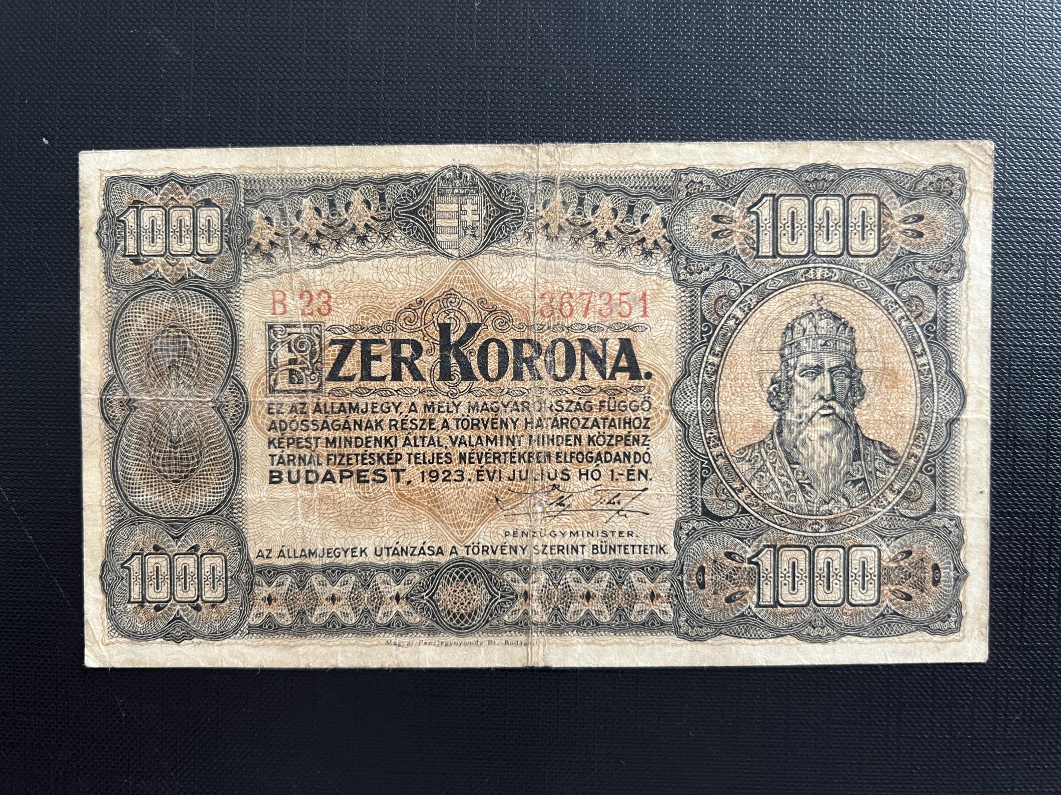 1000 Korona 1923B Adamo K37 VF