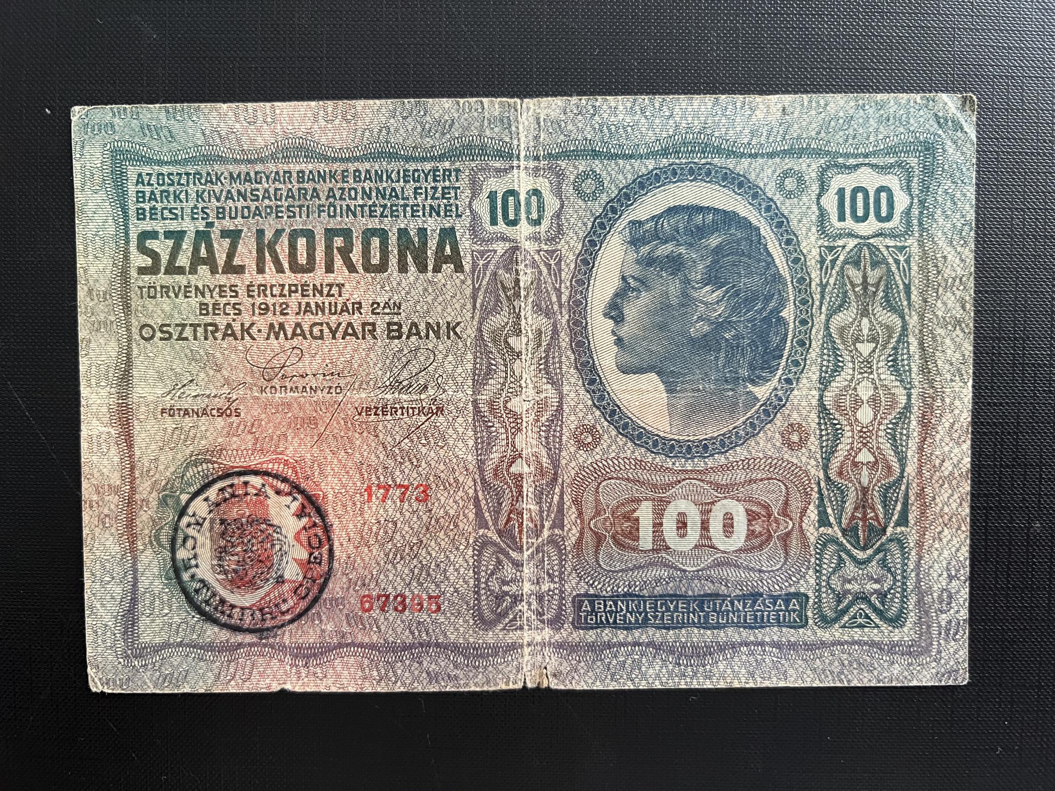 100 Korona 1912 Adamo K28M F (román bélyegzés)
