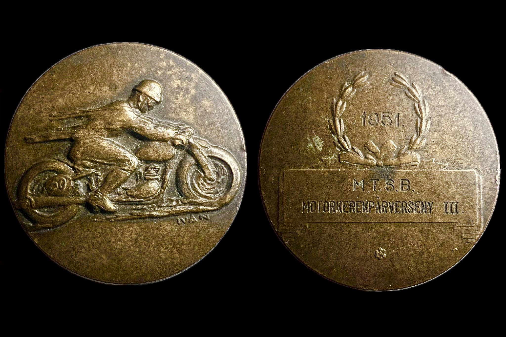 Motorverseny III.díj érem Érem 1951 MTSB 