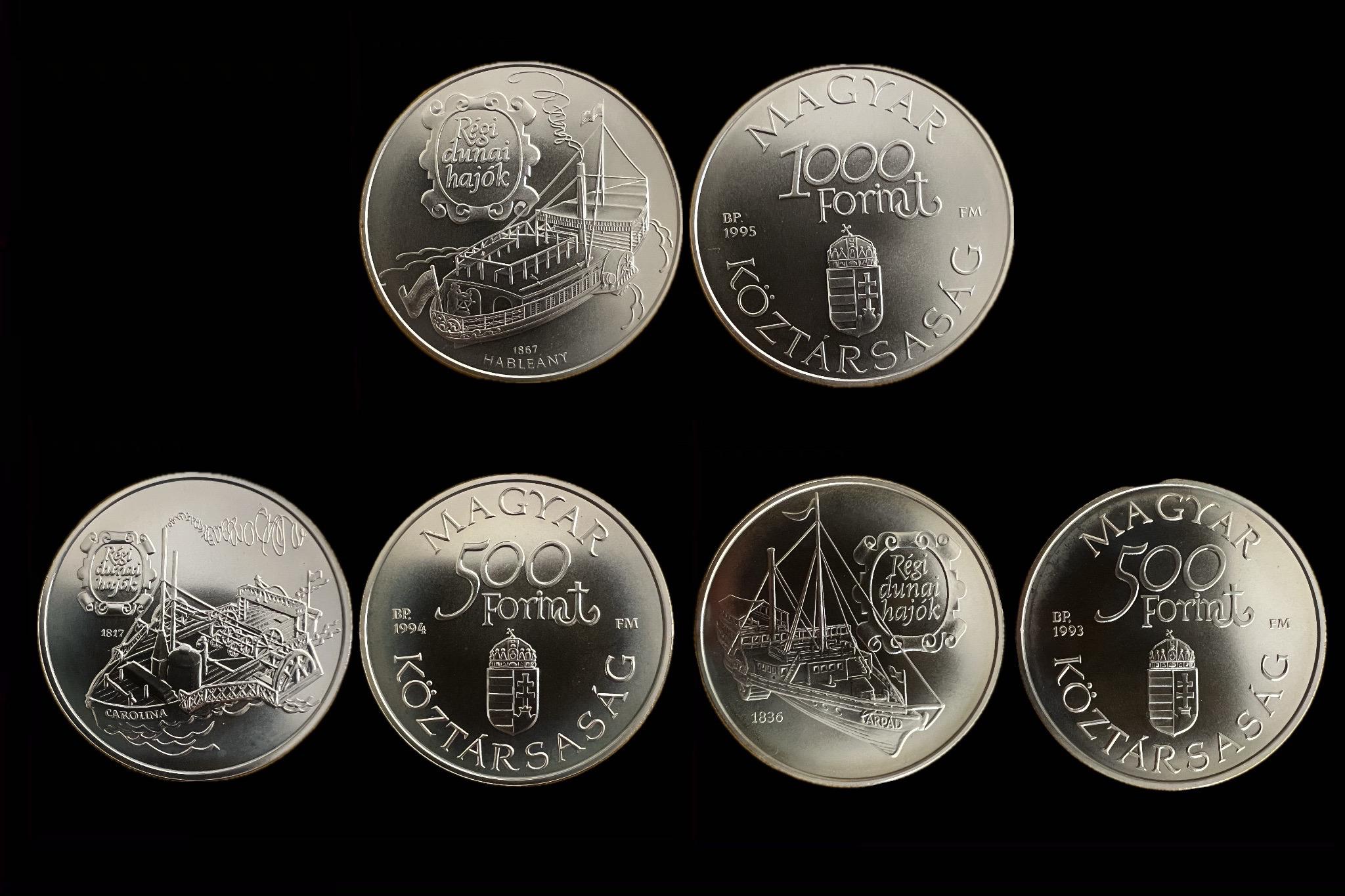 Régi Dunai Hajók 1000/500 Ft 1993/94/95 BP  Adamo EM129 UNC 3db Tervezte: Fritz Mihály 