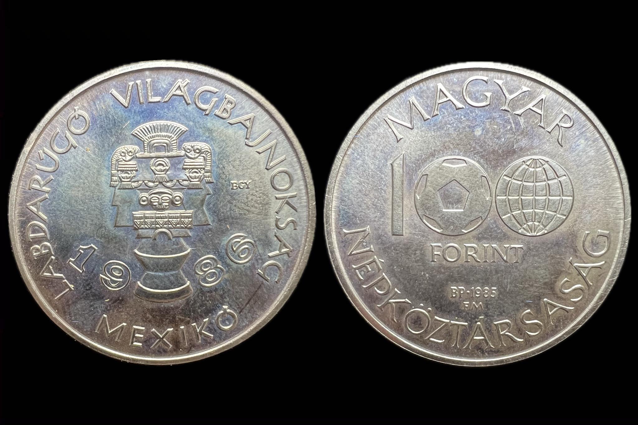 Magyar Népköztársaság 100 Forint 1985 BP  Adamo EM92 aUNC Labdarúgó Világbajnokság II. 