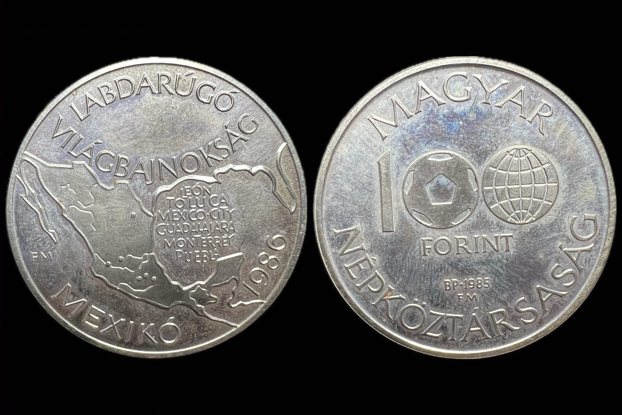 Magyar Népköztársaság 100 Forint 1985 BP Adamo EM93 aUNC Labdarúgó Világbajnokság II.