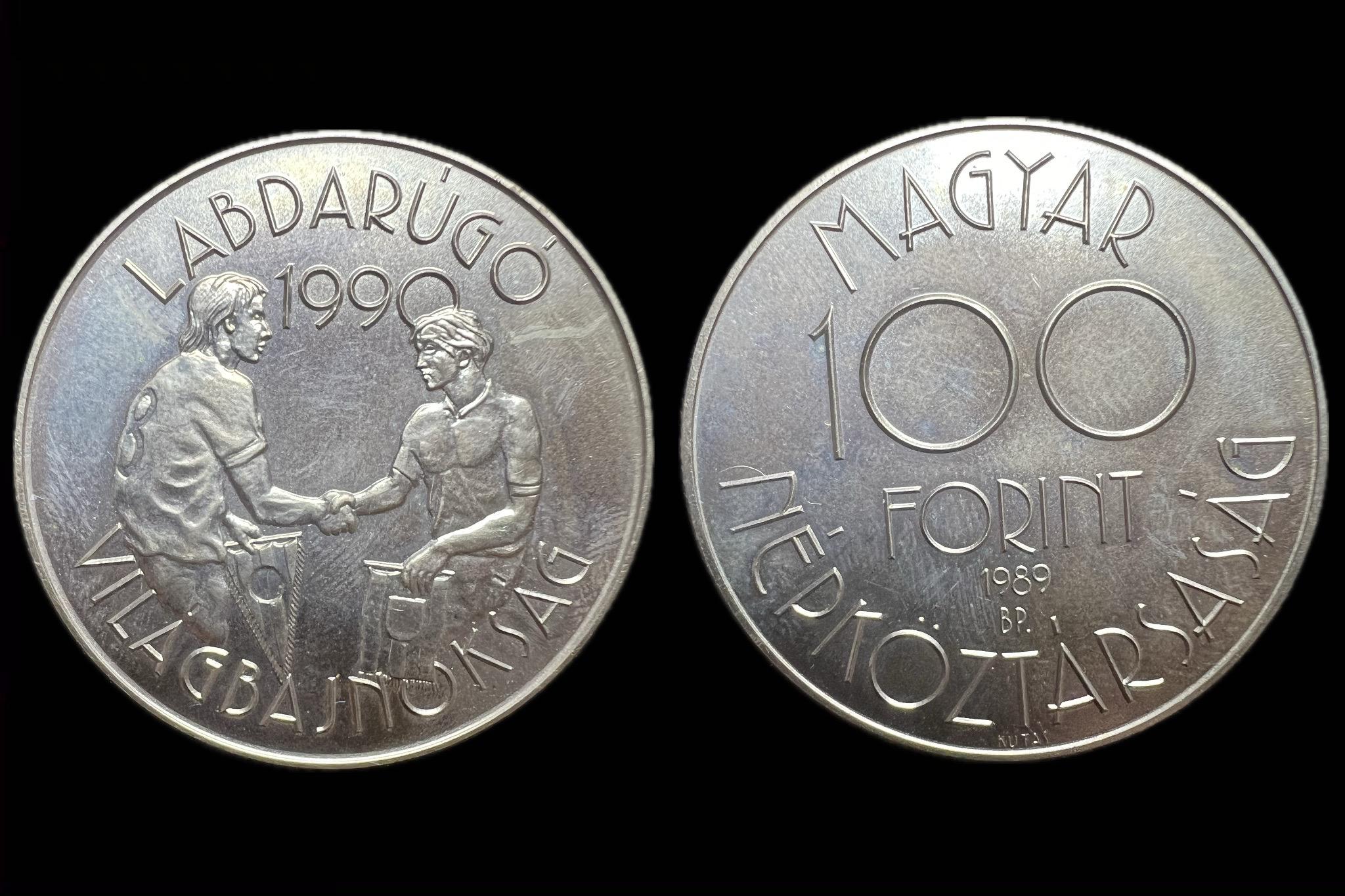 Magyar Népköztársaság 100 Forint 1989 BP Adamo EM107 aUNC Labdarúgó Világbajnokság III/A.