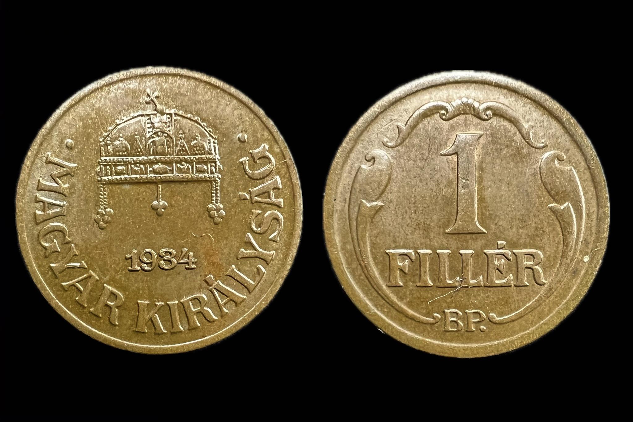 Magyar Királyság 1 Fillér 1934 BP Adamo  P1 