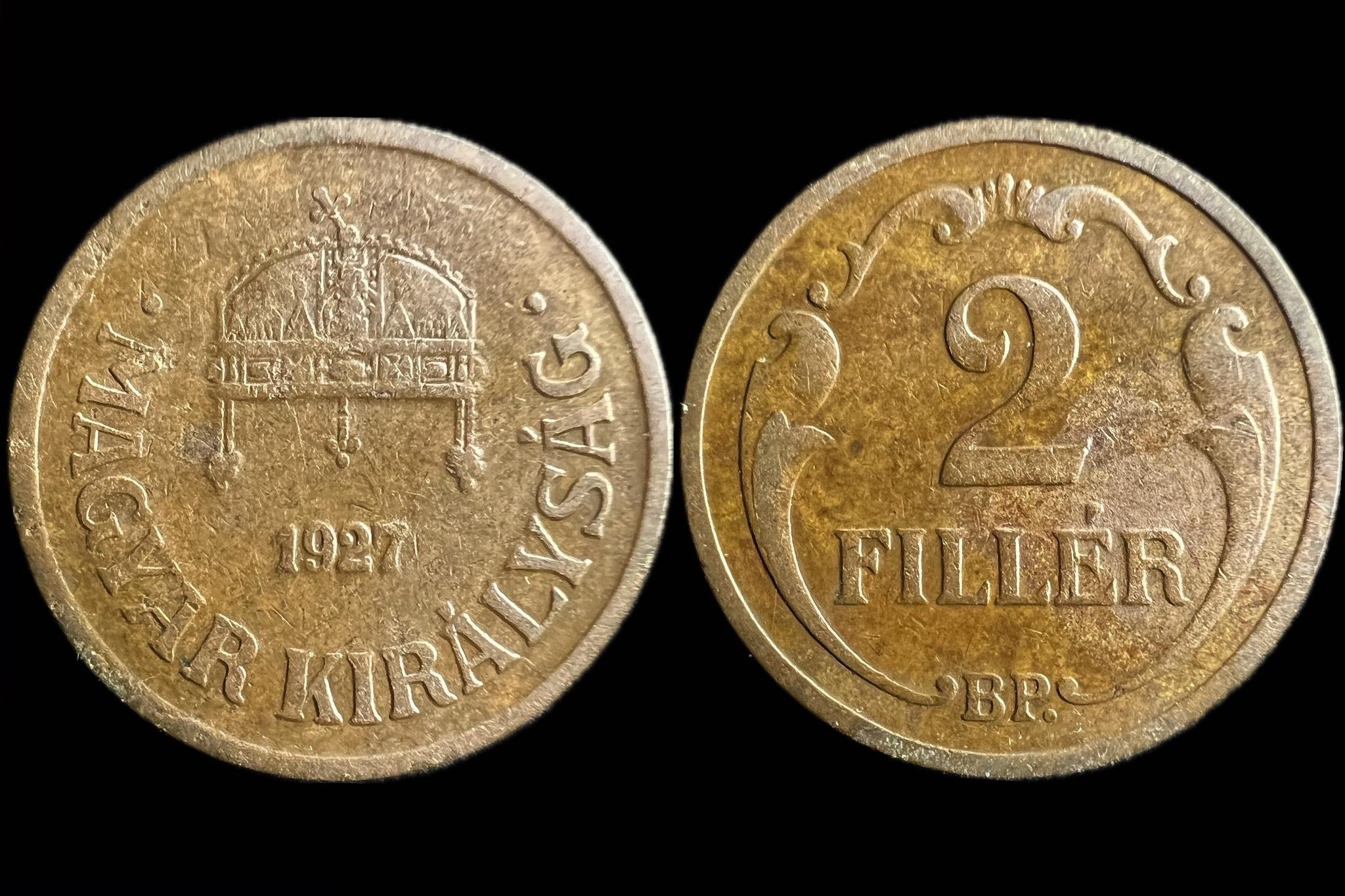 Magyar Királyság 2 Fillér 1927 BP Adamo  P2