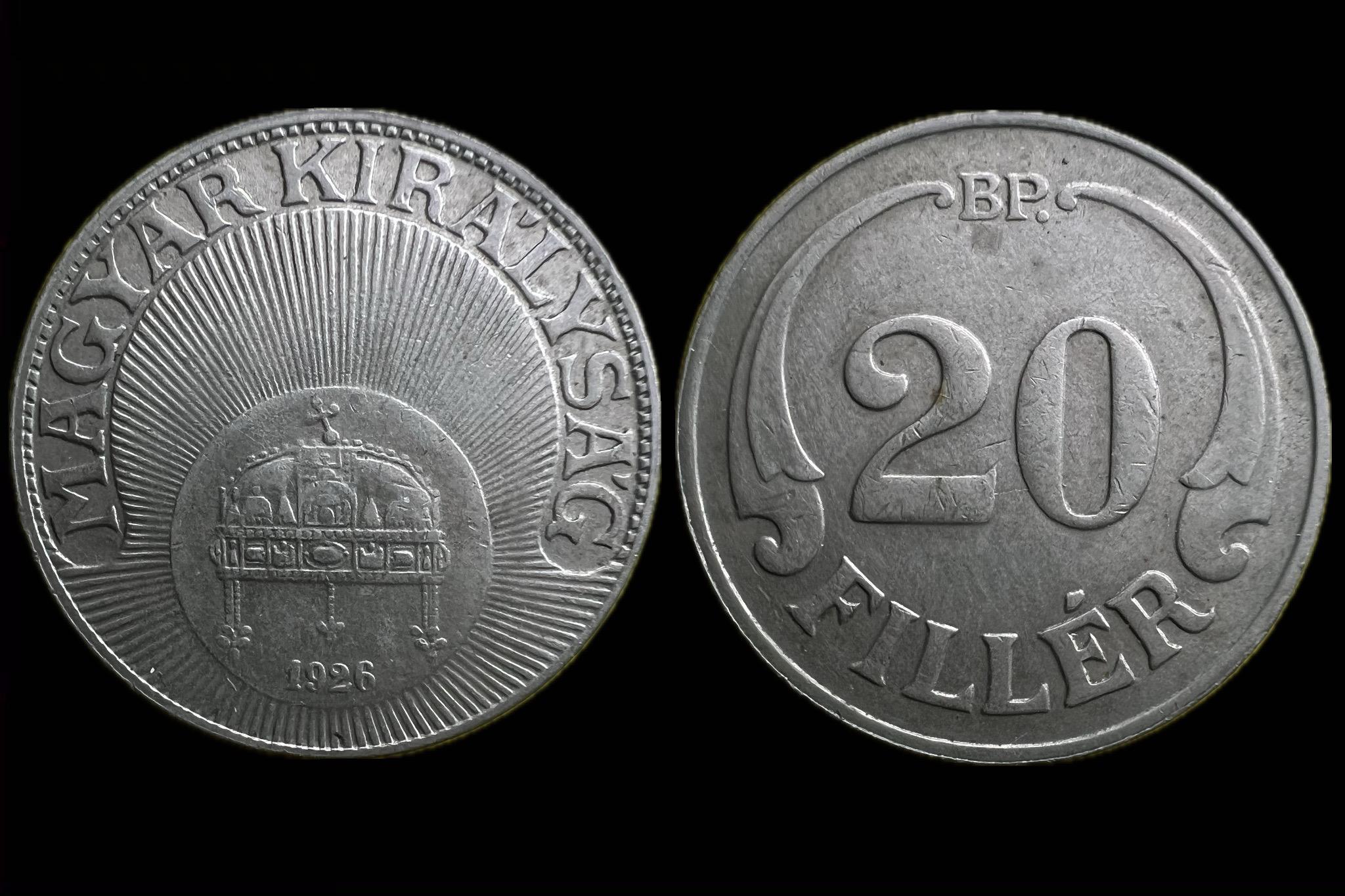 Magyar Királyság 20 fillér 1926 BP Adamo P4
