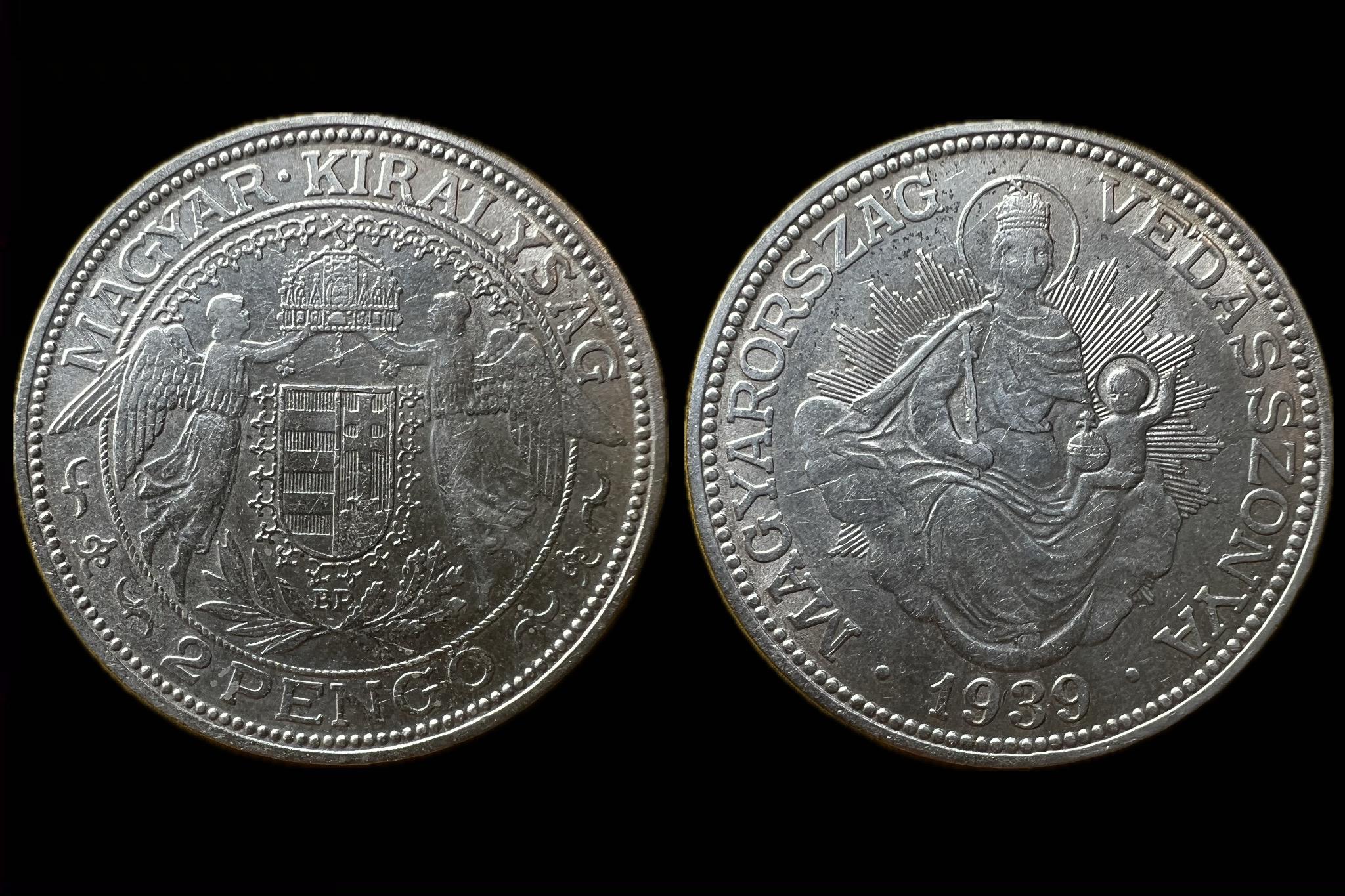 Magyar Királyság 2 Pengő 1939 BP Adamo P7 