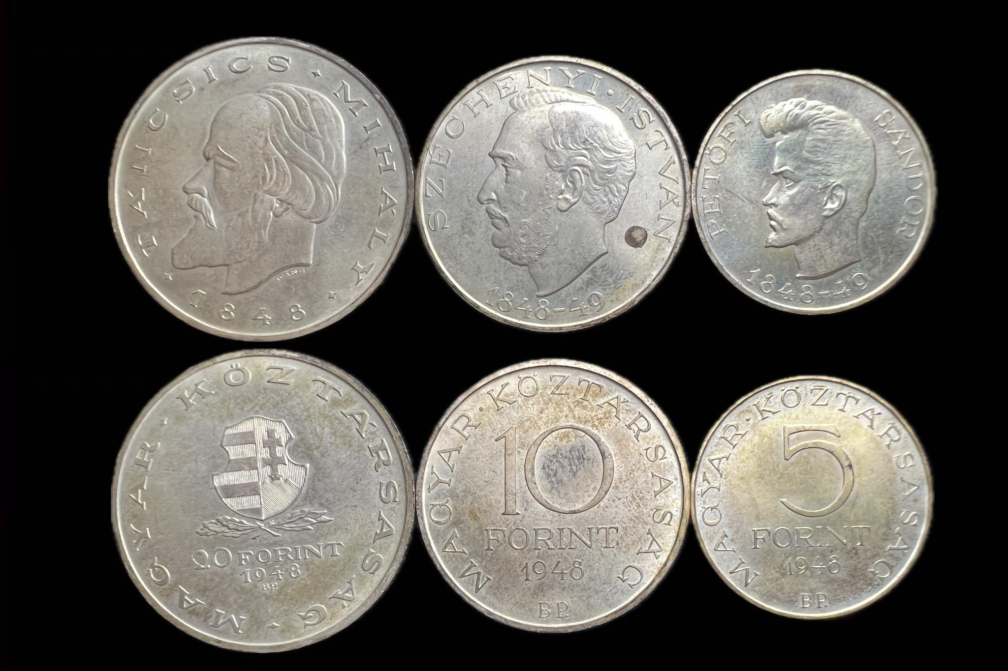 Magyar Köztársaság 5,10,20 Forint 1948 BP Adamo EM1,2,3  Táncsics sor