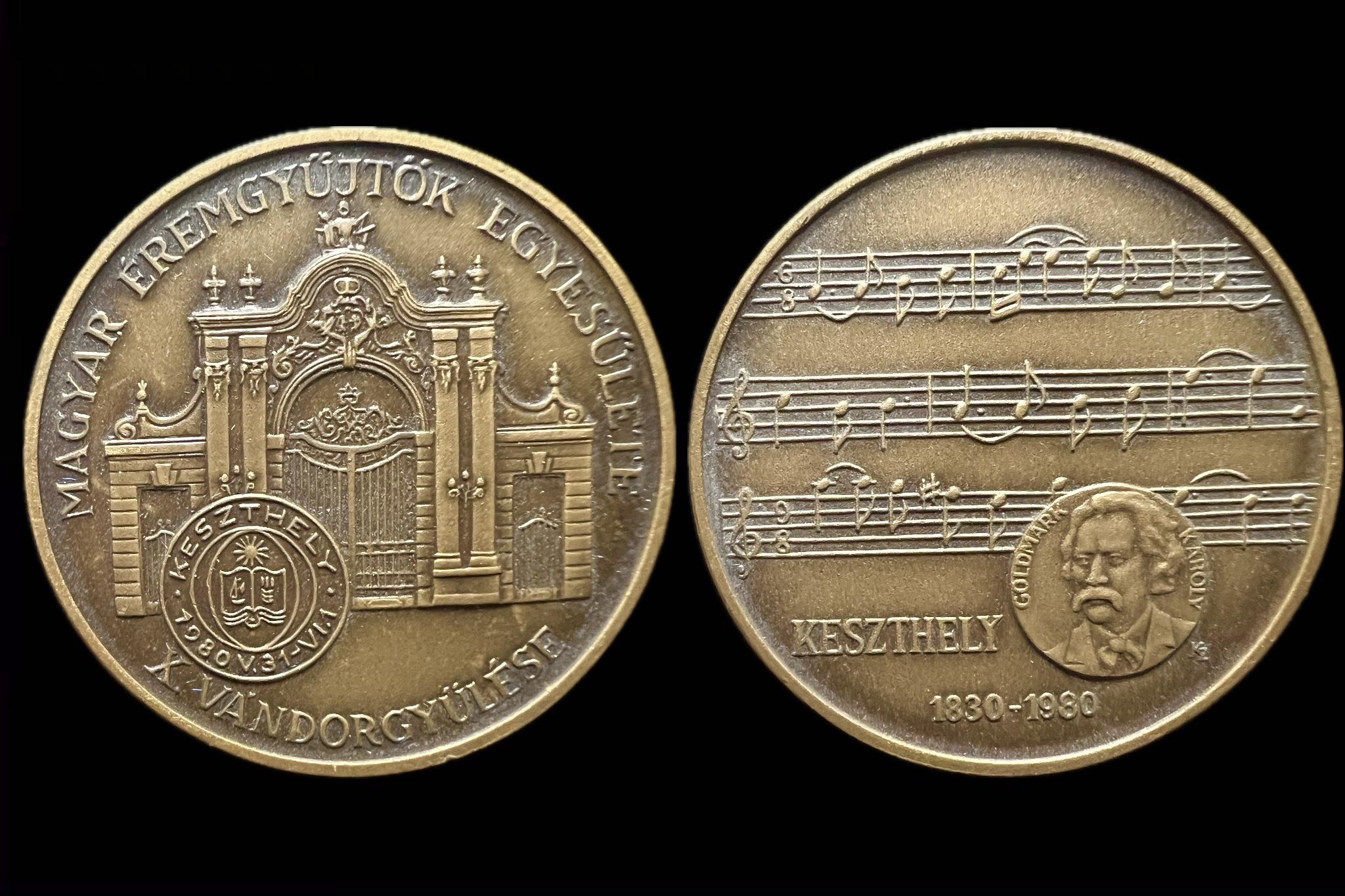 Magyar Érmegyűjtők Egyesülete Emlékérem 1980  X.Vándorgyűlés Keszthely Tervezte: Képíró Zoltán 
