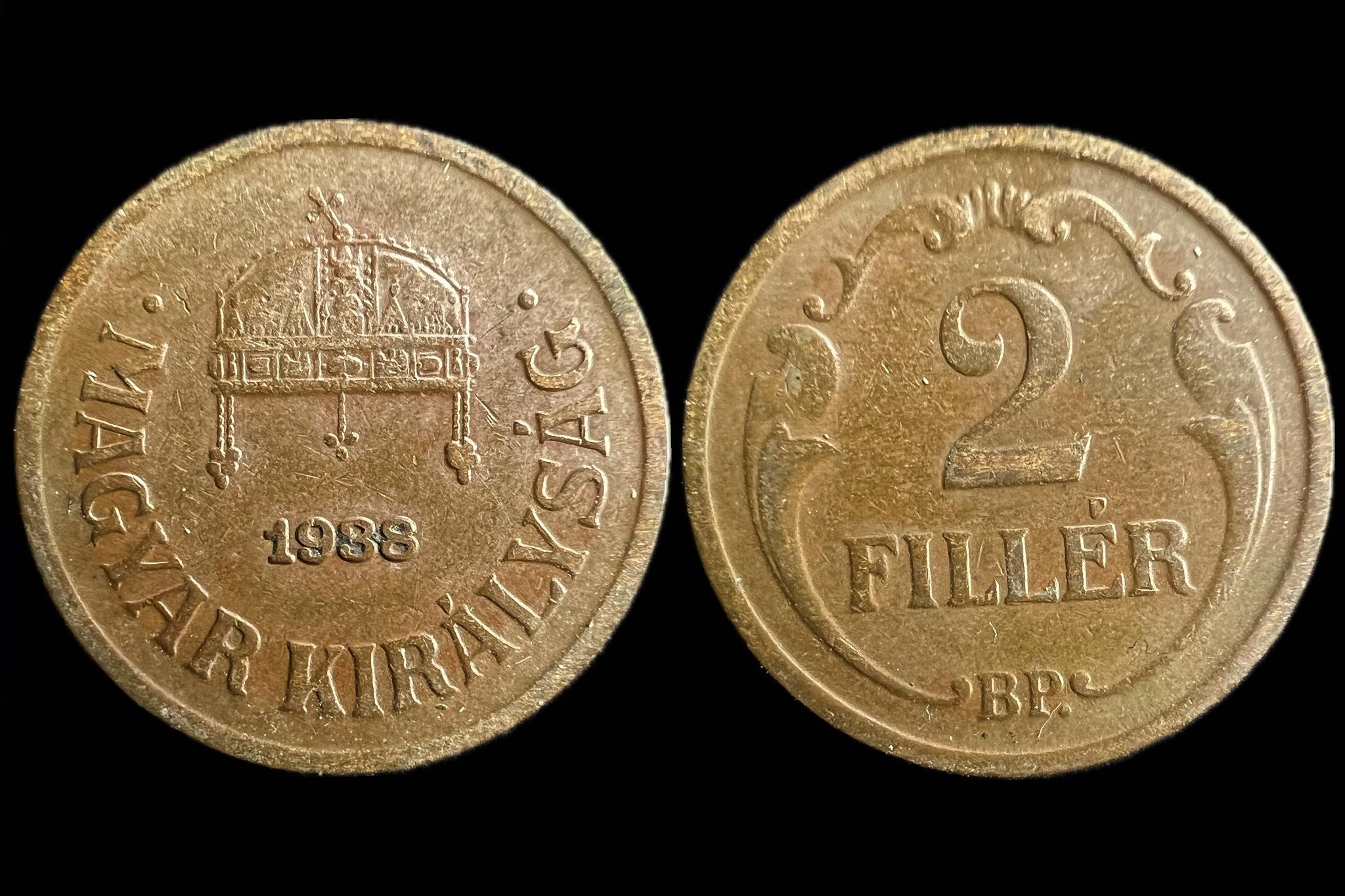 Magyar Királyság 2 Fillér 1938 BP Adamo  P2 