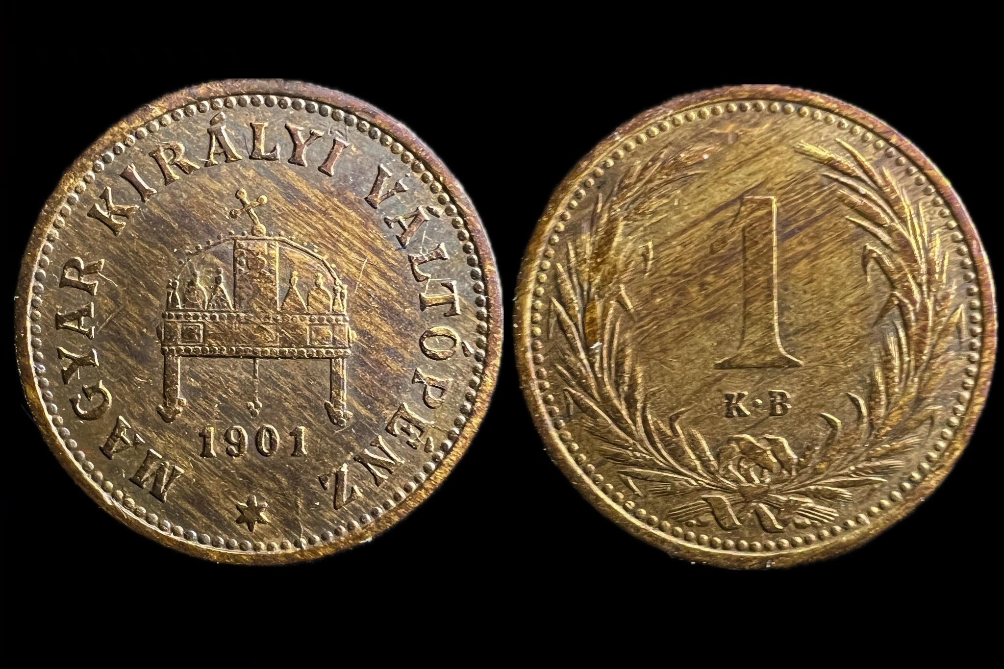 Magyar Királyi Váltópénz 1 Fillér 1901 KB Adamo K1 