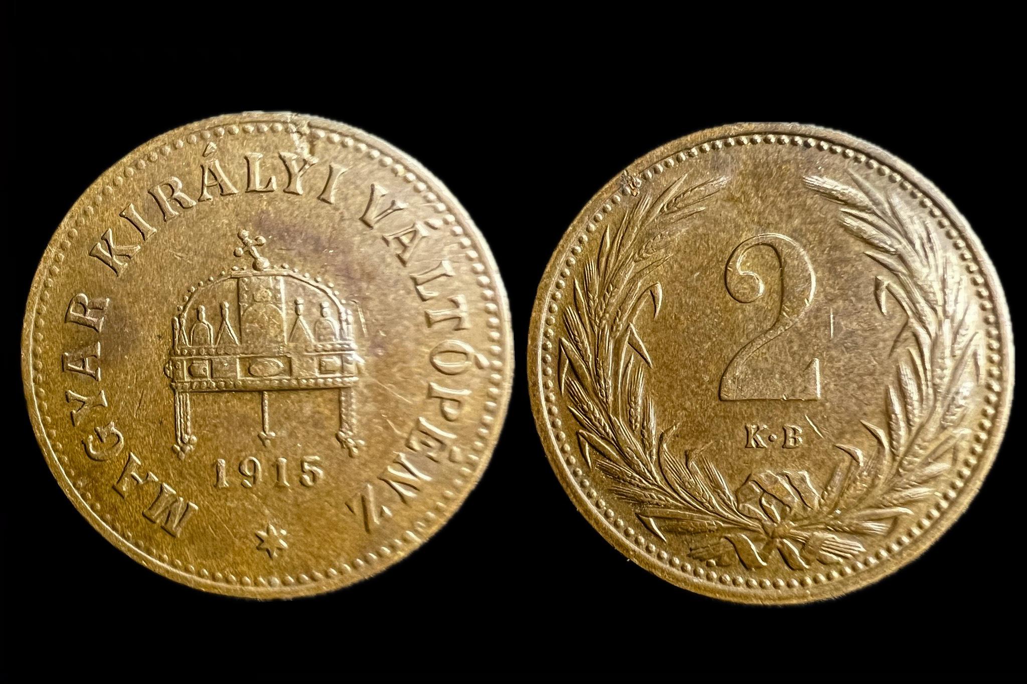 Magyar Királyi Váltópénz 2 Fillér 1915 KB Adamo K2 