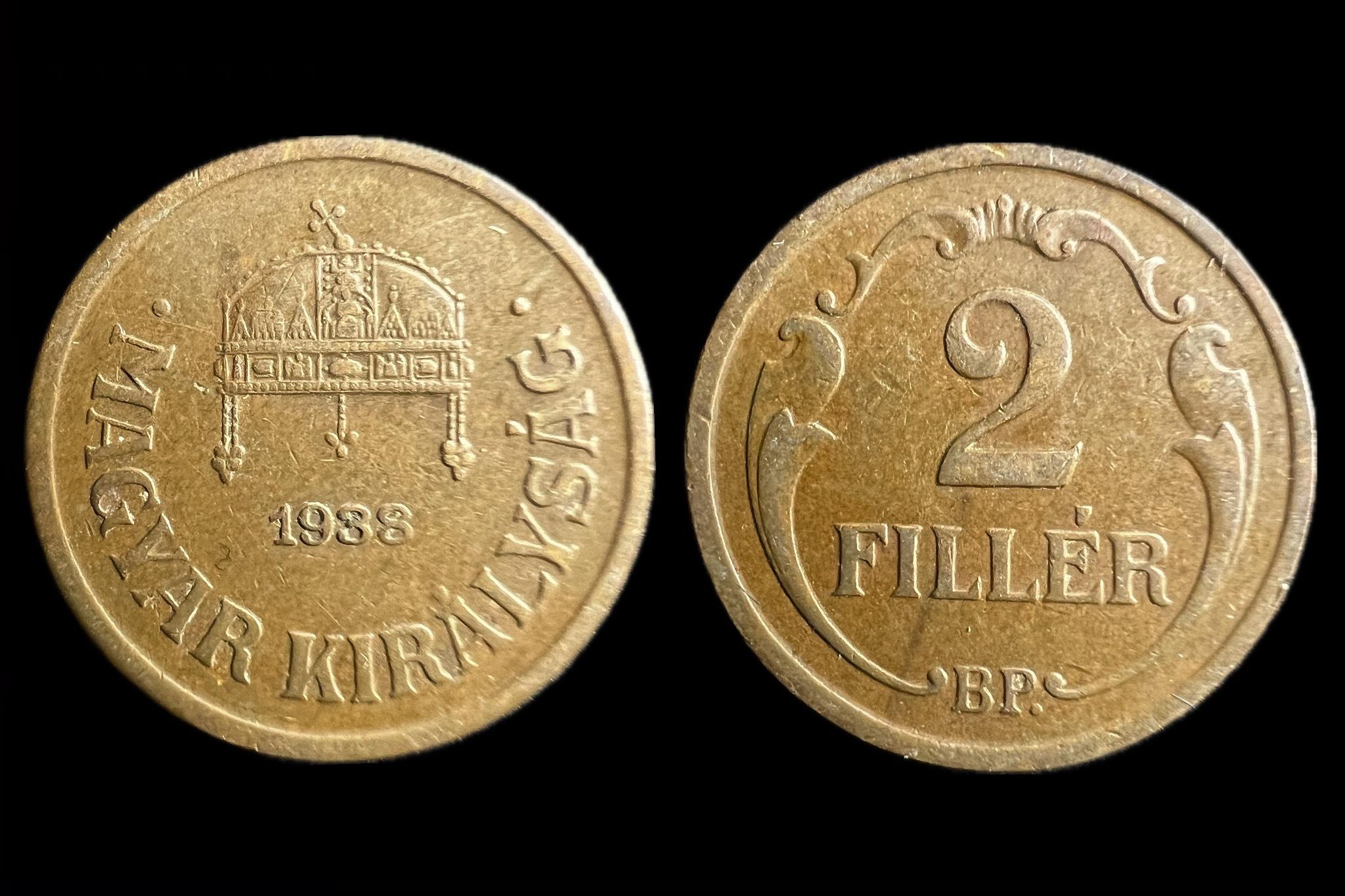 Magyar Királyság 2 Fillér 1938 KB Adamo P2 