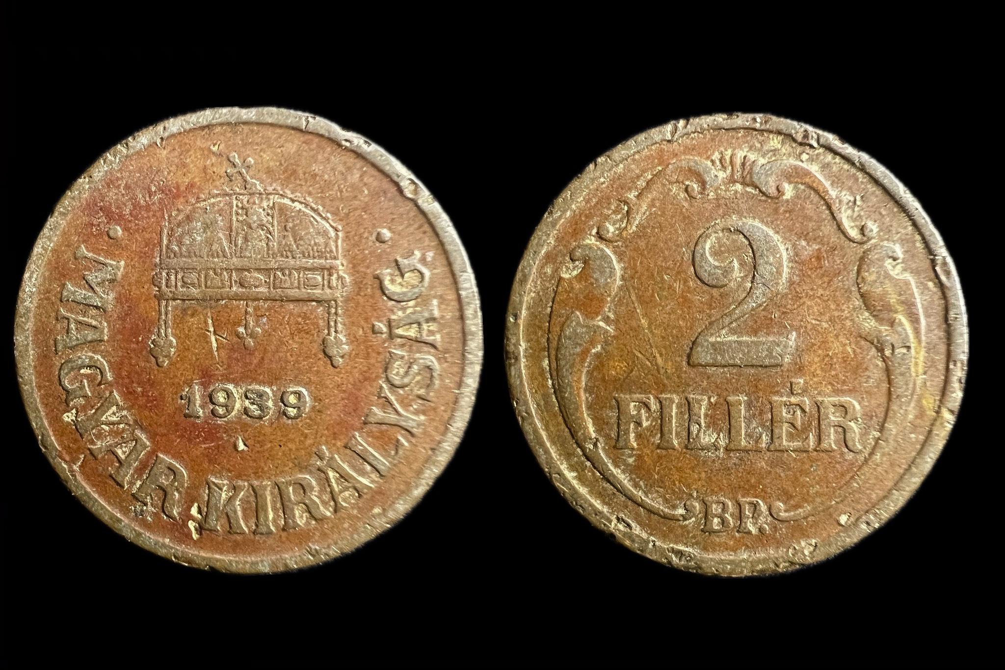 Magyar Királyság 2 Fillér 1939 KB Adamo P2