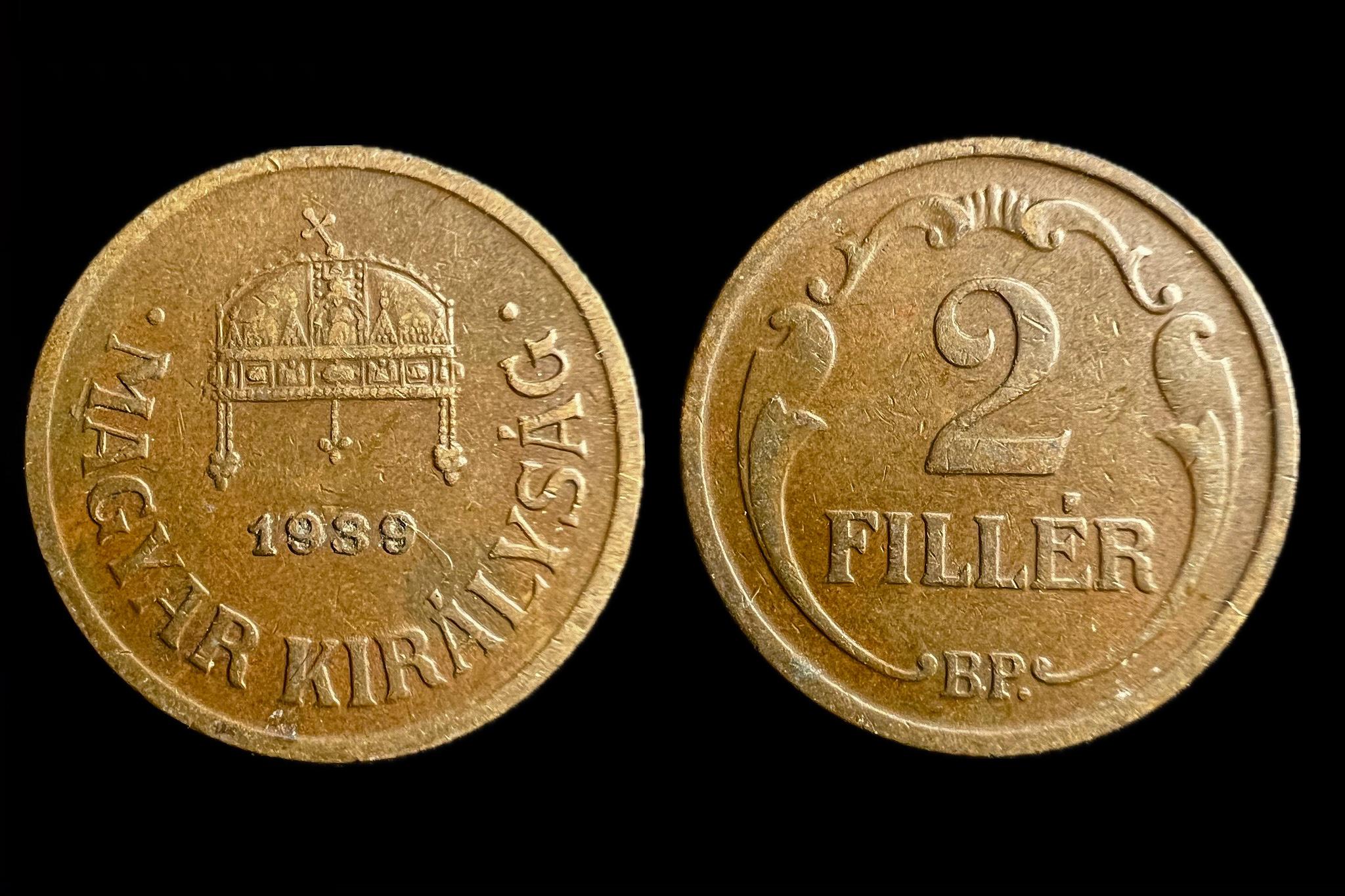 Magyar Királyság 2 Fillér 1939 KB Adamo P2 