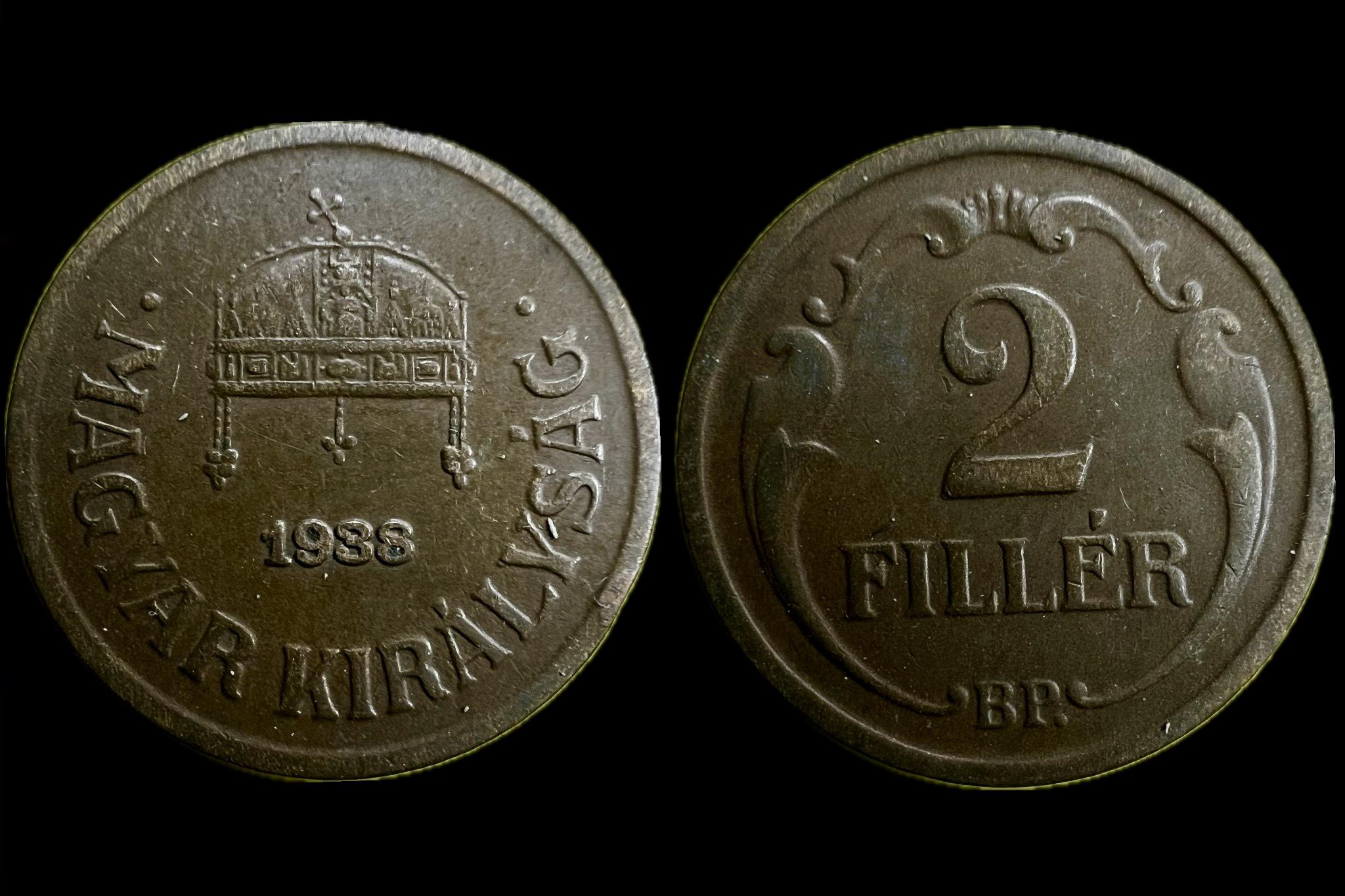 Magyar Királyság 2 Fillér 1938 BP Adamo P2 