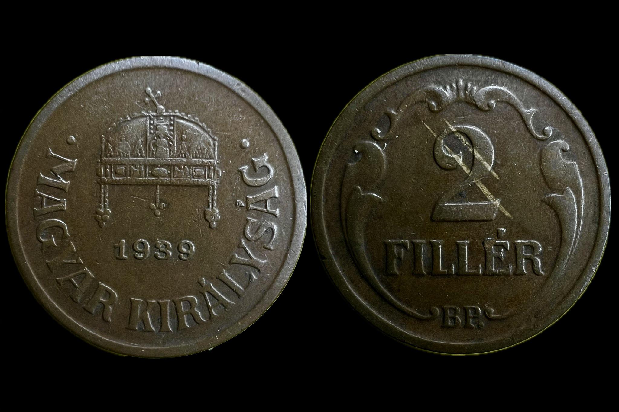 Magyar Királyság 2 Fillér 1939 BP Adamo P2 
