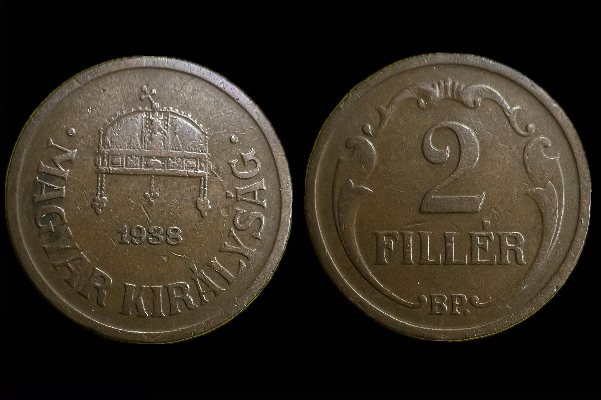Magyar Királyság 2 Fillér 1938 BP Adamo P2 