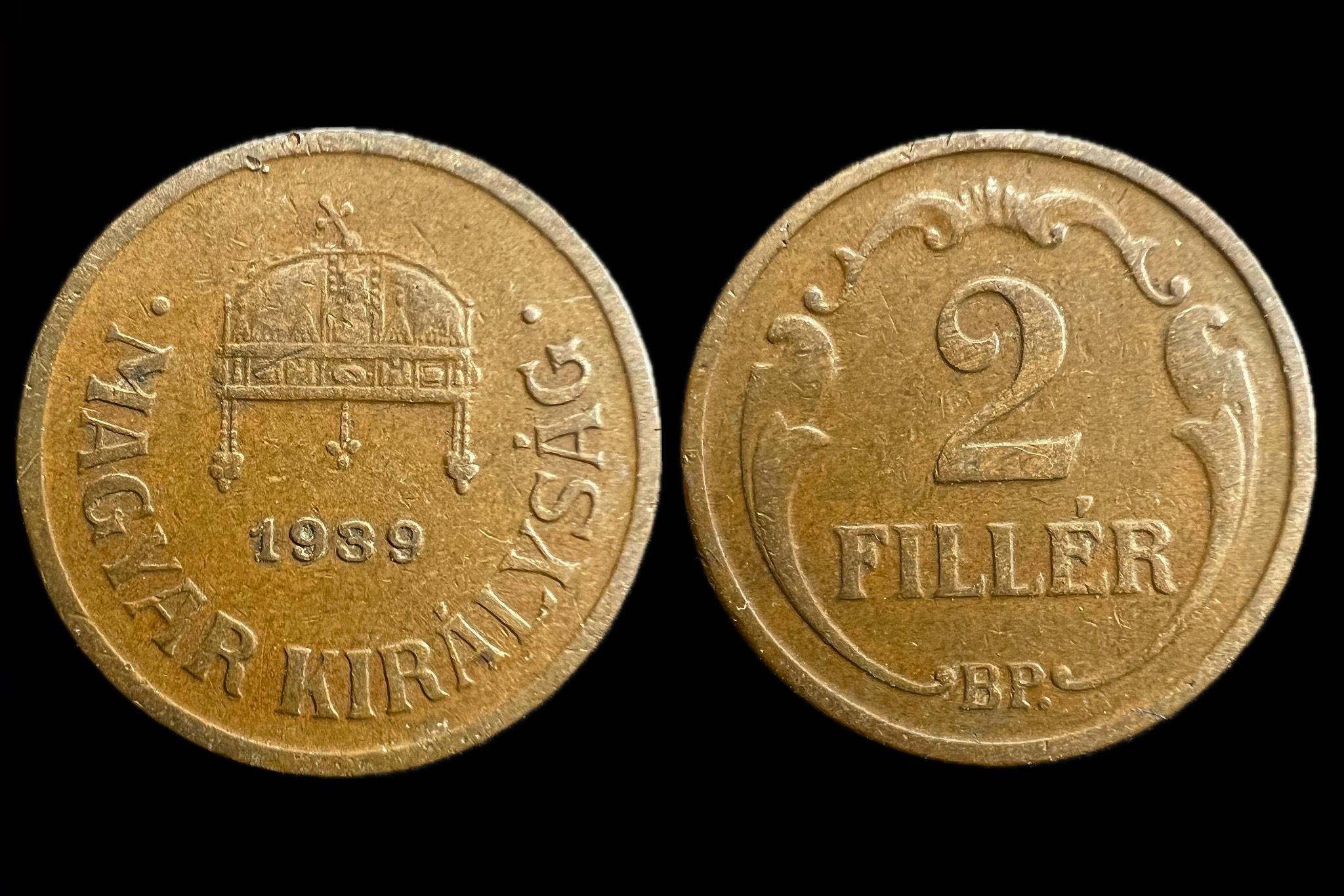 Magyar Királyság 2 Fillér 1939 BP Adamo P2