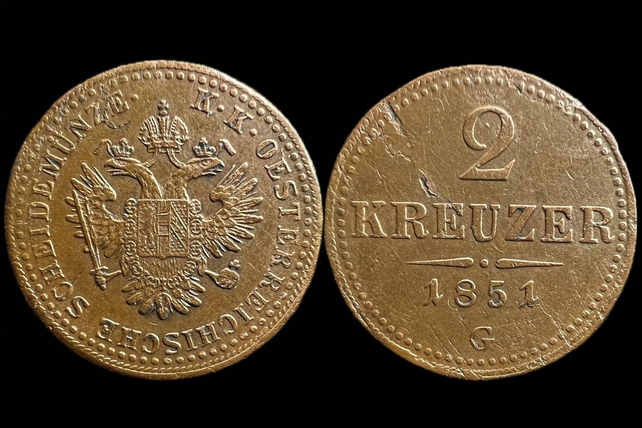 Ferenc József 2 Krajcár 1851 G 11g KM 2189 