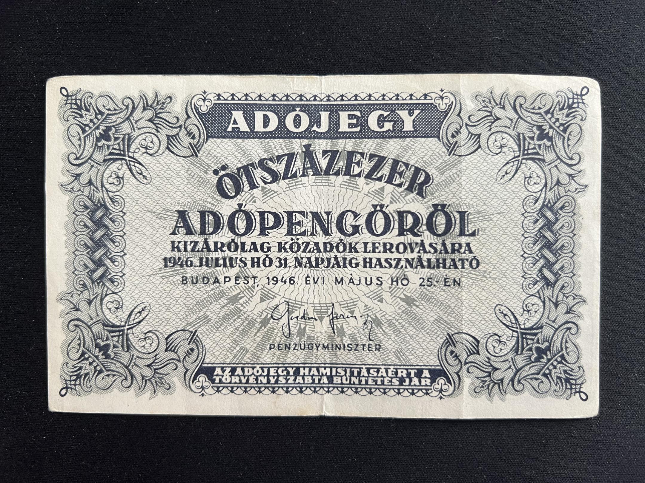 Ötszázezer Adópengő (1946) VF Adamo P52A