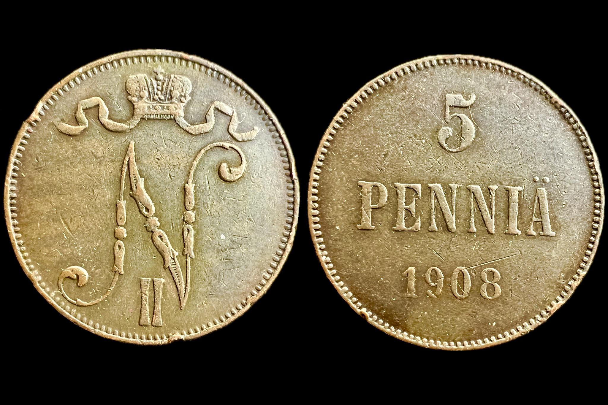 Finnország 5 Pennia 1908 KM 15  II.Miklós 