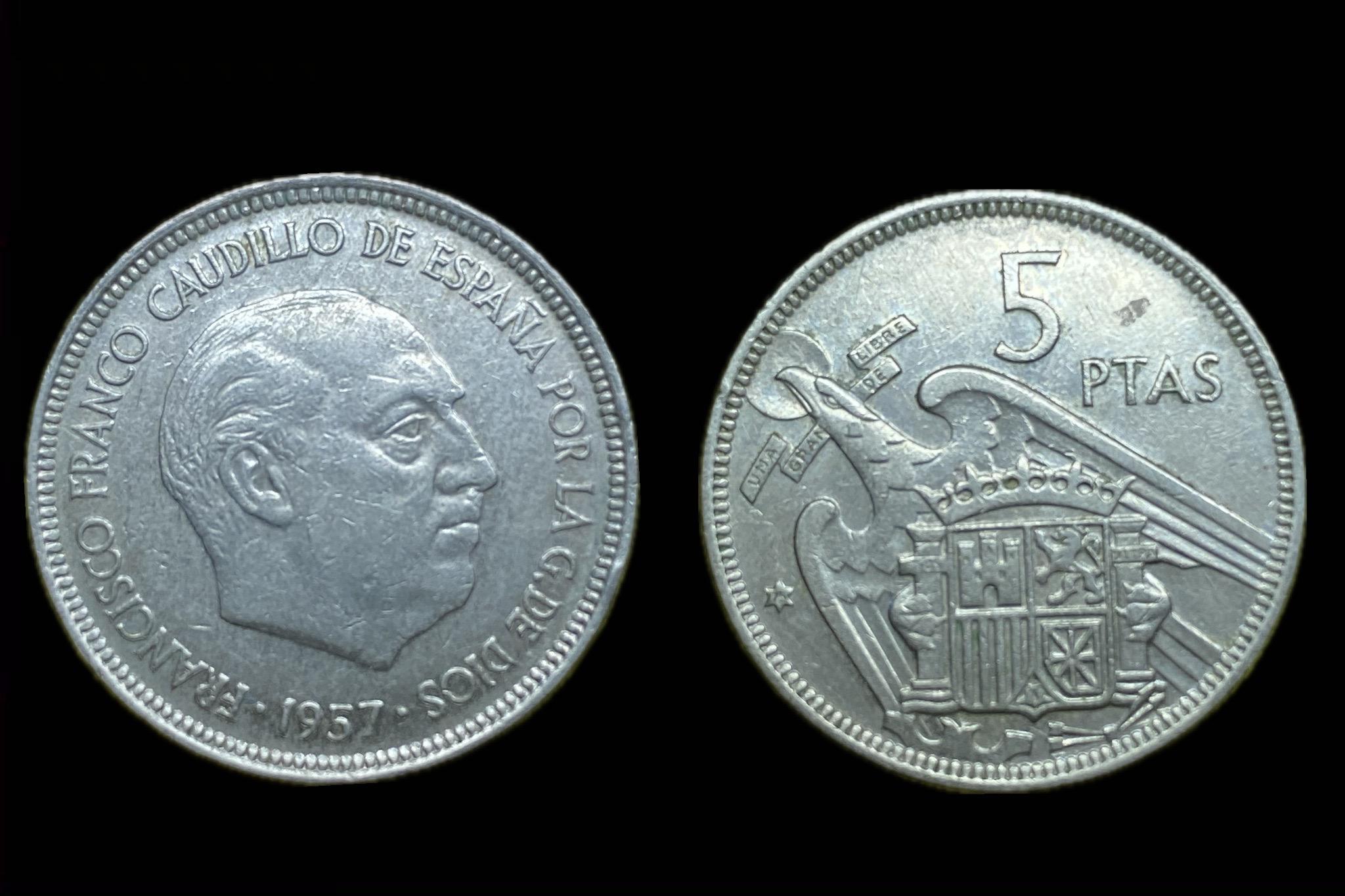 Spanyolország 5 Pesetas 1957 KM786 