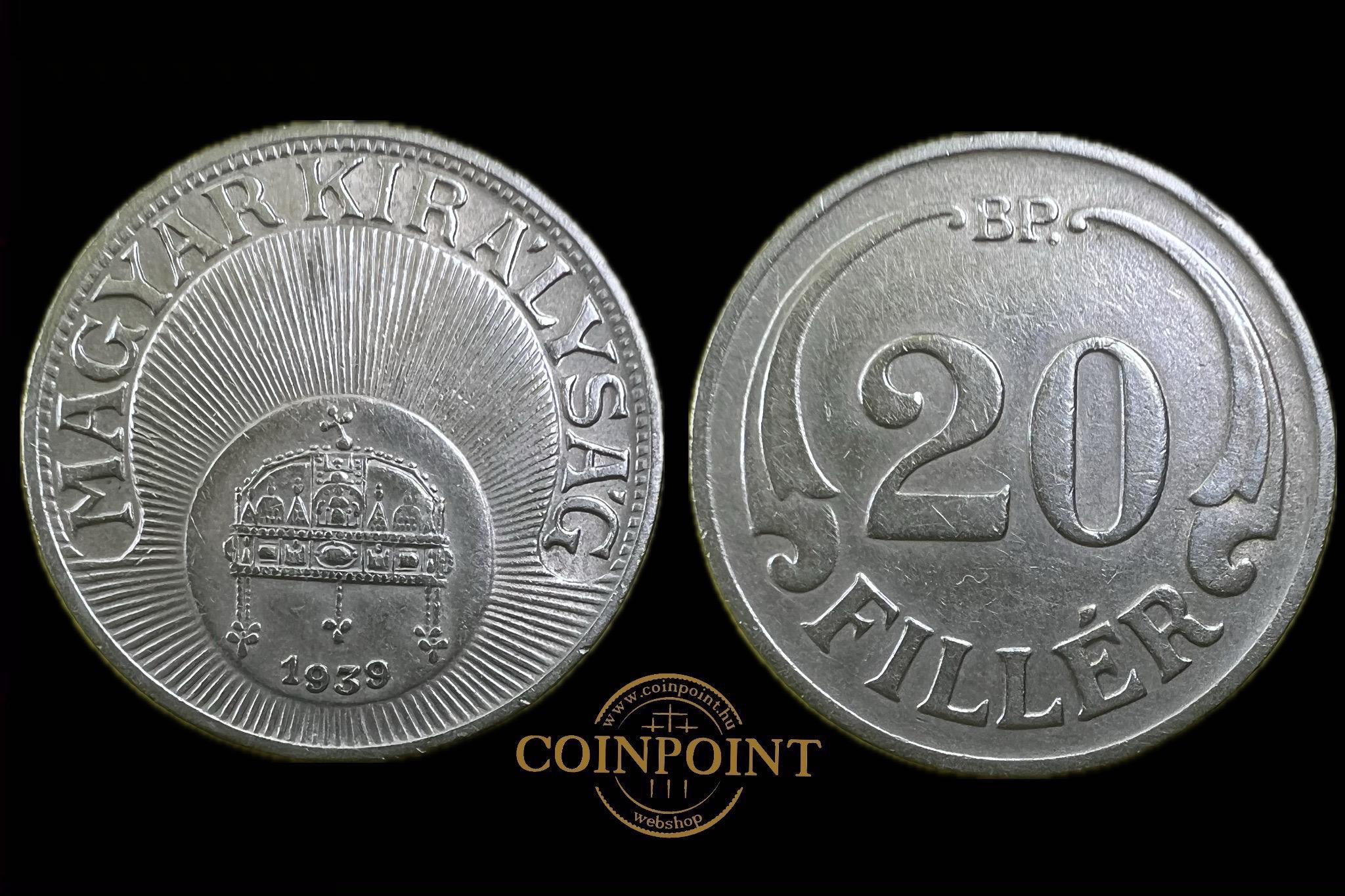 Magyar Királyság  20 Fillér 1939 BP Adamo P4  aUNC  R! 