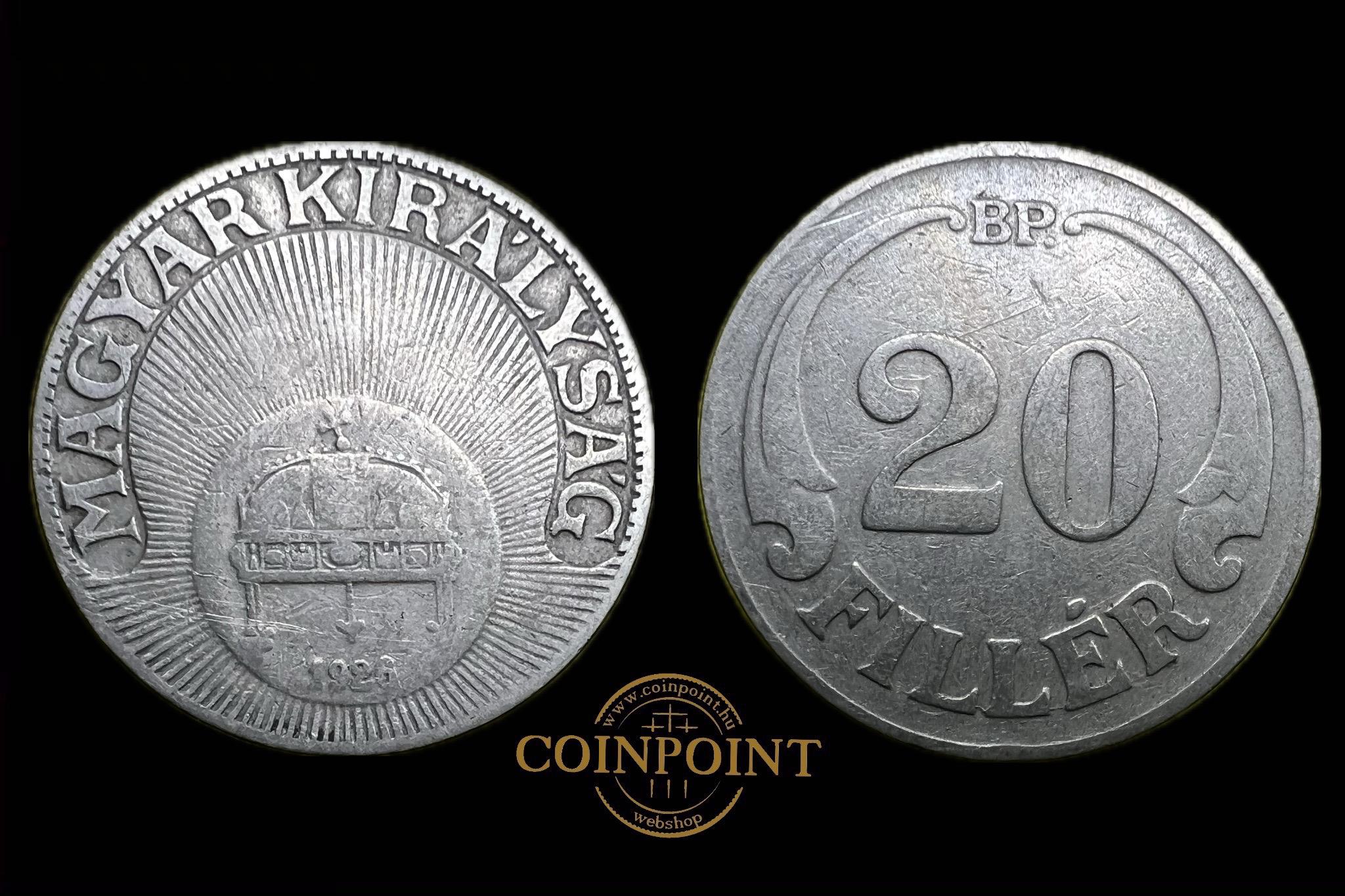 Magyar Királyság 20 Fillér 1926 BP  Adamo P4  